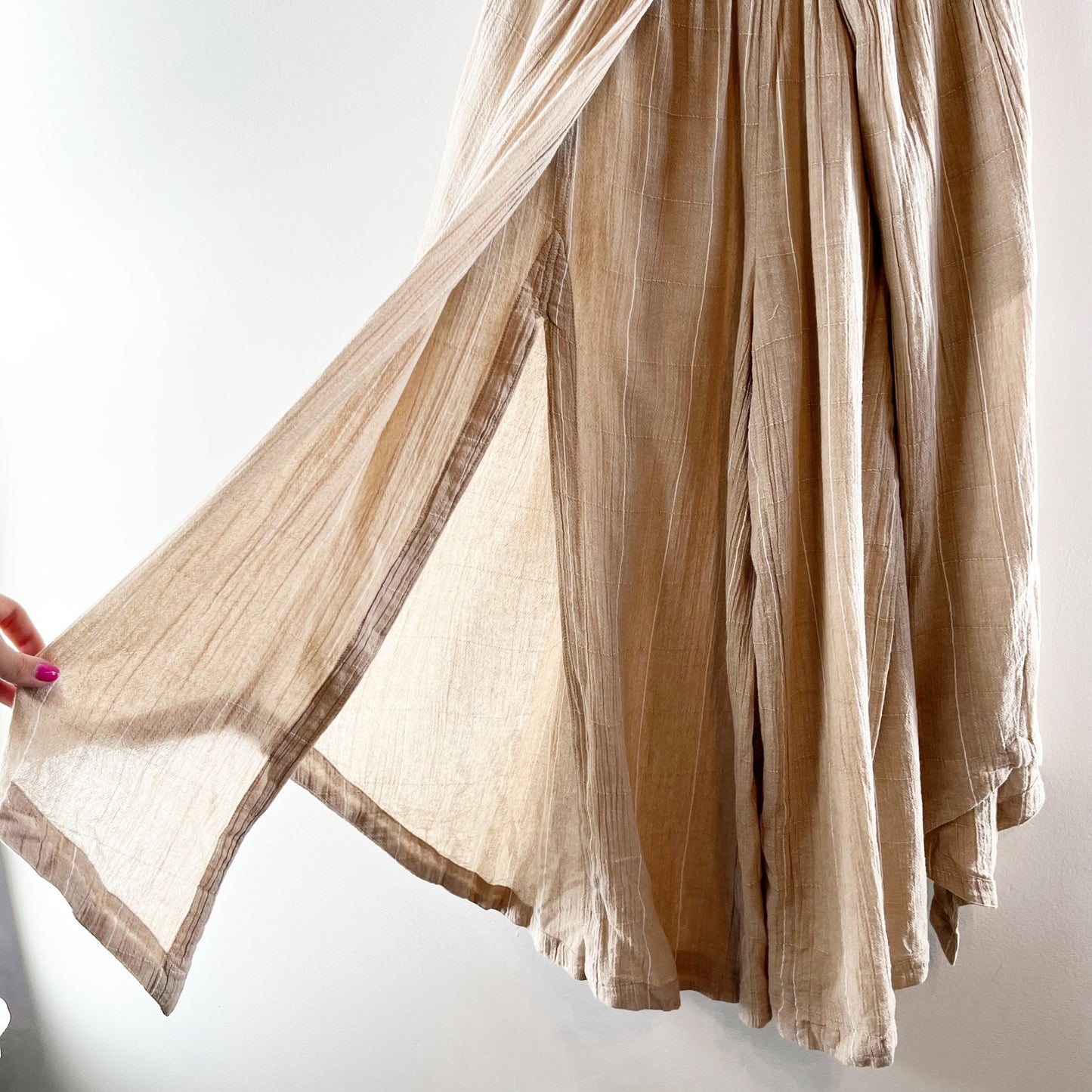 Free People Lunar Cover Wide Leg Slit Cropped Beach Pants in Sand Combo Tan XS