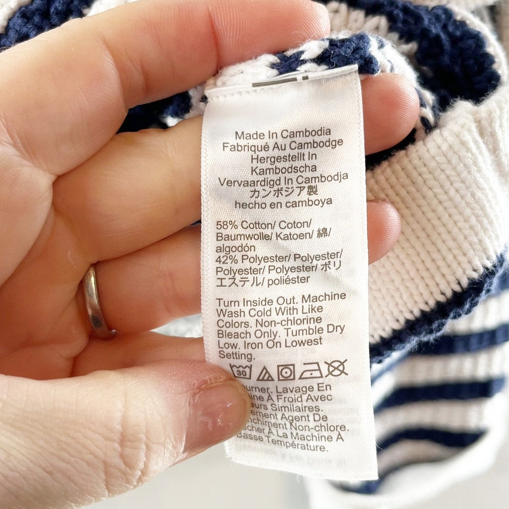 J. Crew Striped V-Neck Cardigan Sweater White Blue XL