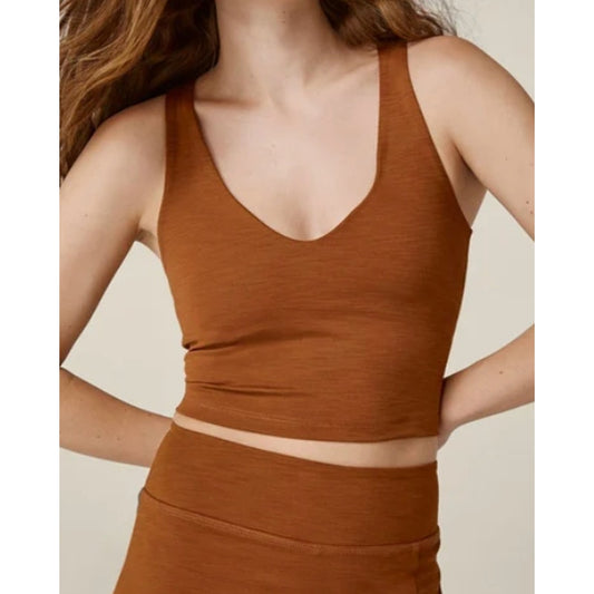 Beyond Yoga Heather Rib Fresh Cut Cropped Tank Top Brown Orange Small