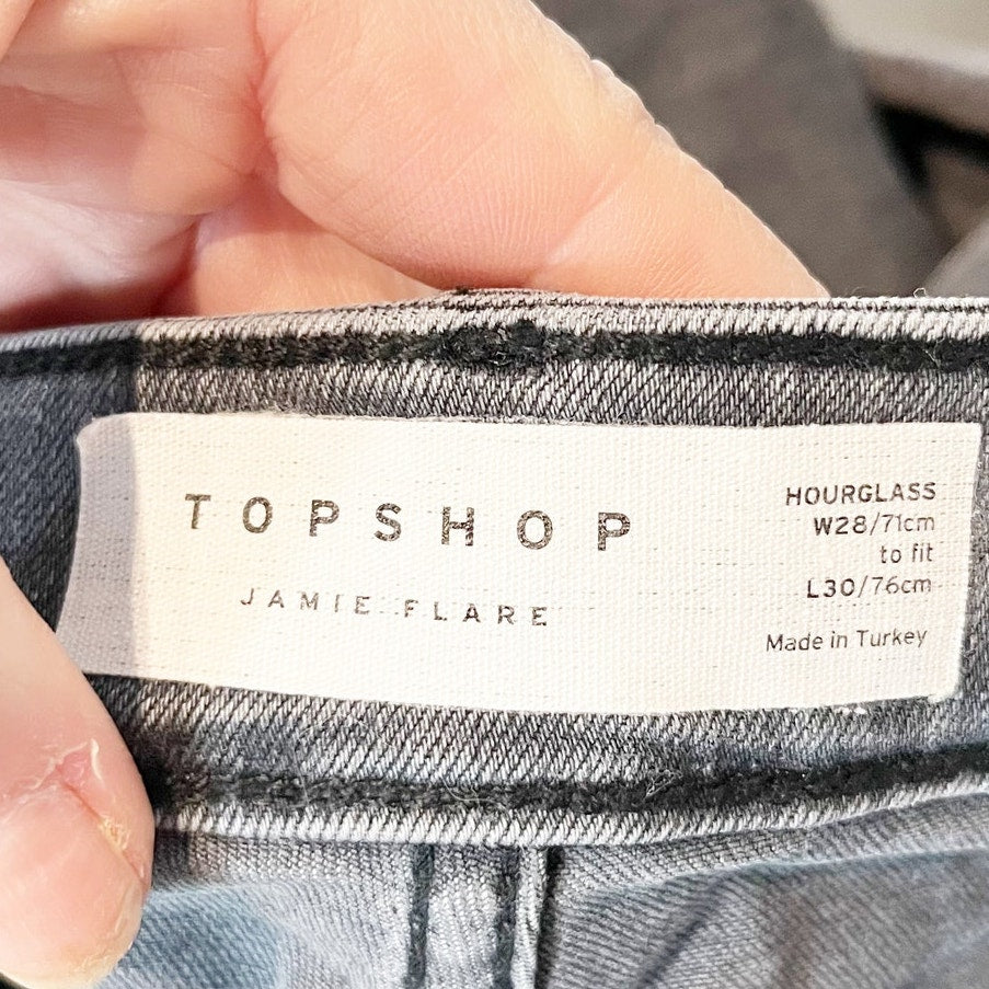 Topshop Jamie High Rise Flare Jeans Washed Black 28 / 6