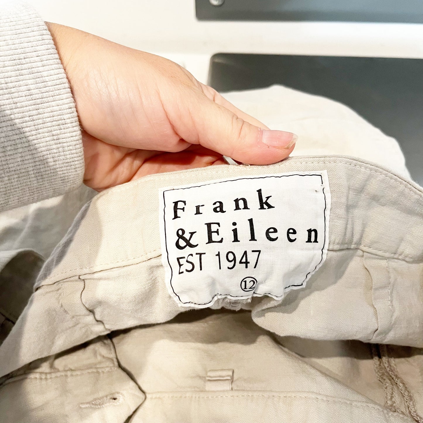 Frank & Eileen High Rise Wide Leg Waterford Cotton Flax Trouser Chino Pants Tan