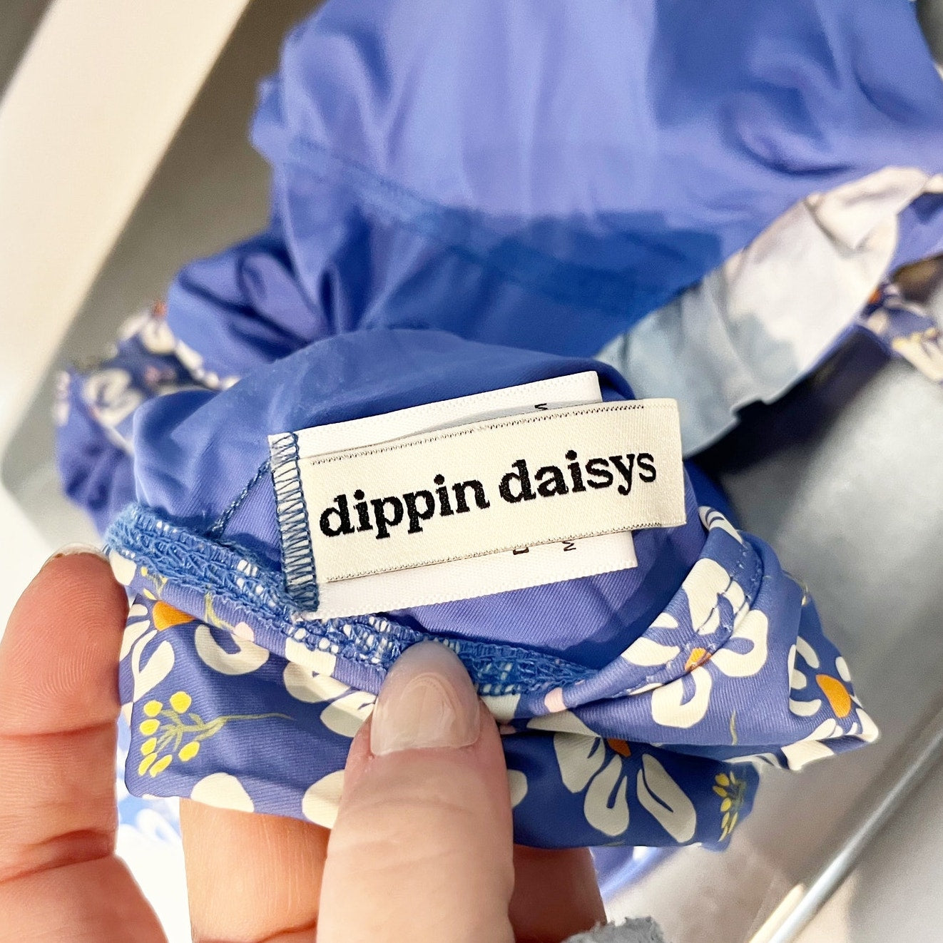 Dippin Daisys Floral Cutout One Piece Swimsuit Bathing Suit Blue Large