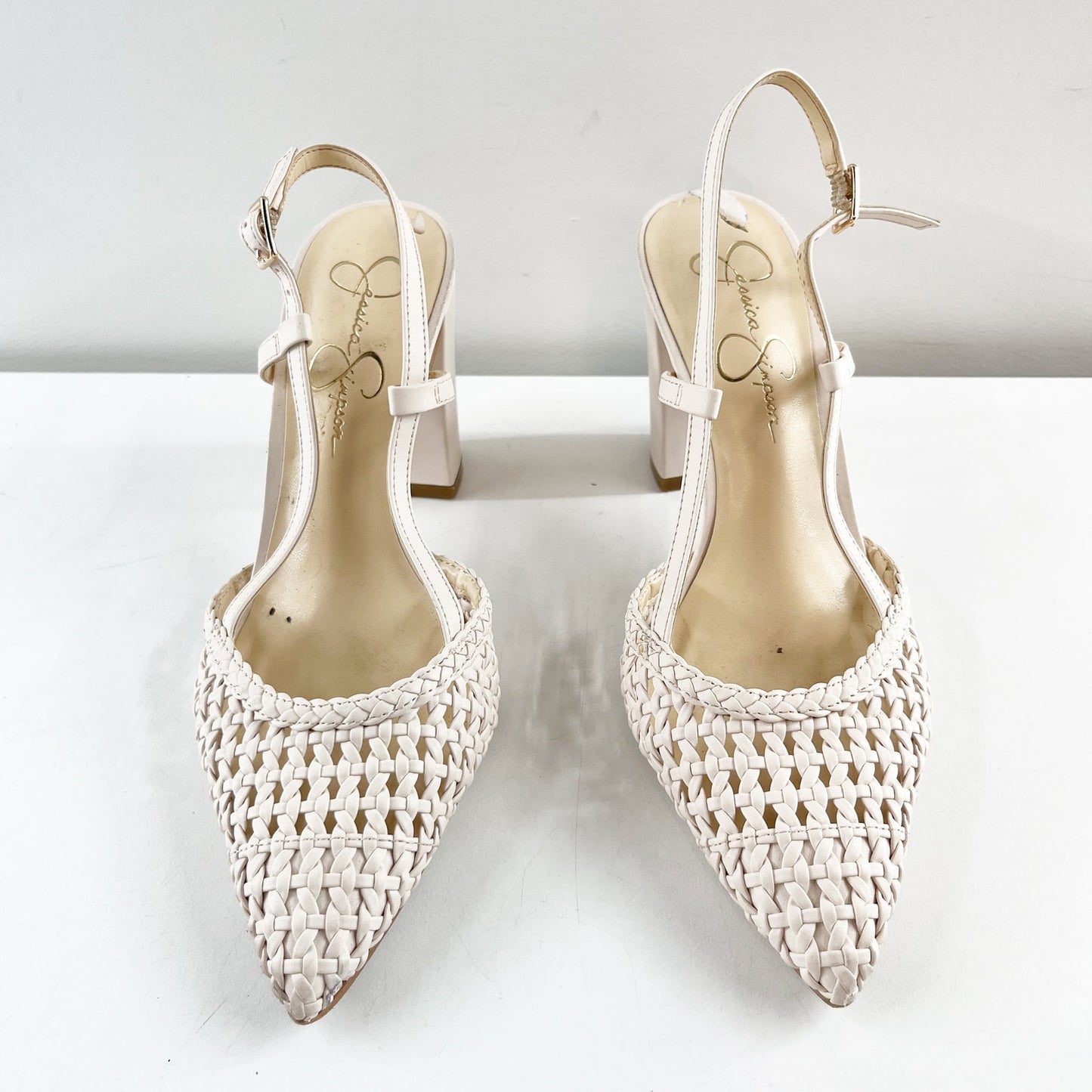 Jessica Simpson Nyara Crochet Woven Pointed Toe Slingback Pump Ivory 7.5