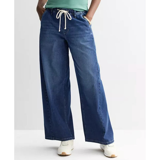Tahari Heritage Williamsburg Mid-Rise Drawstring Wide Leg Jeans Blue 10 / 30