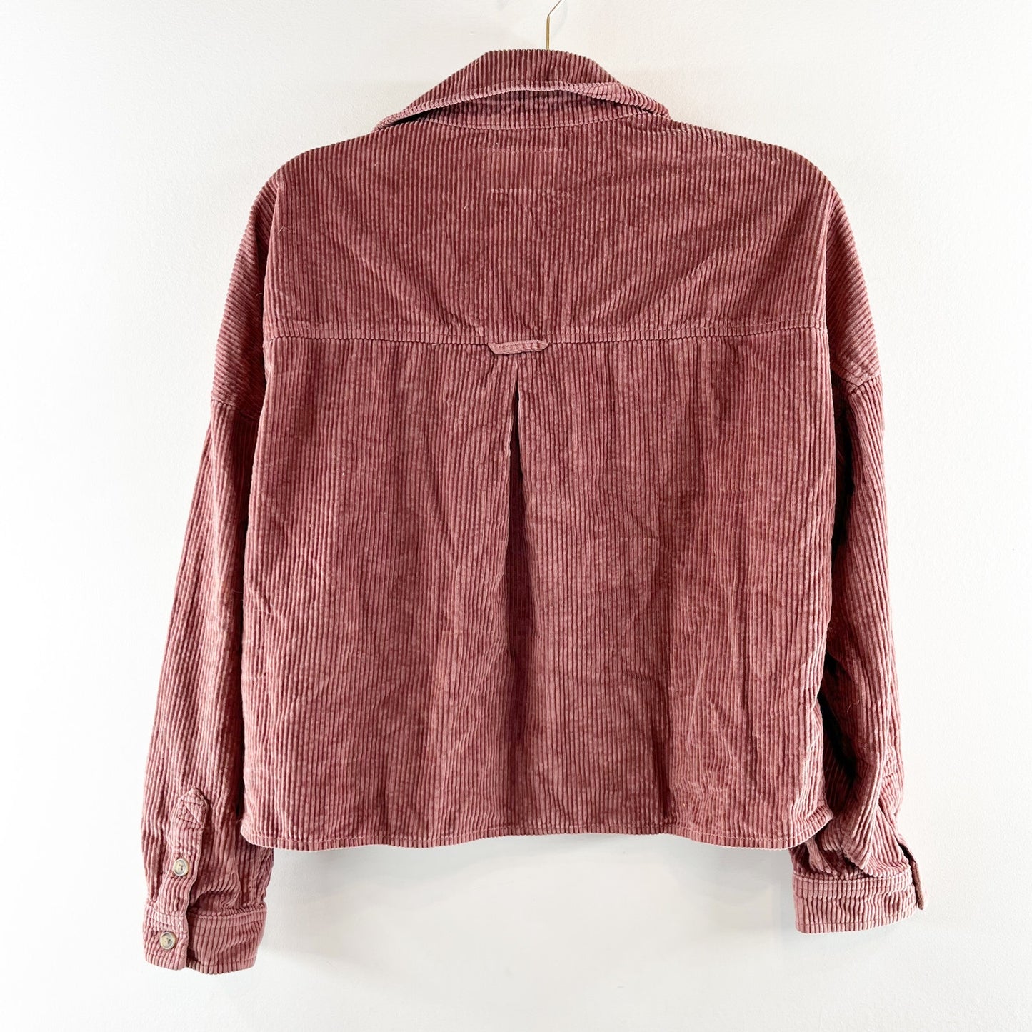 American Eagle Cropped Corduroy Button Up Shirt Brown Medium