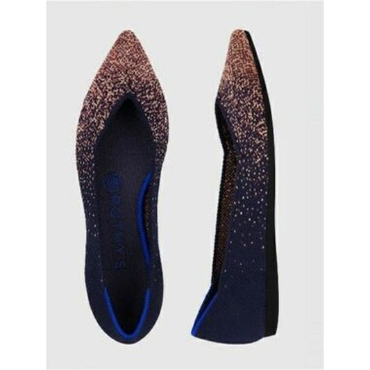 Rothy's Ombre Knit The Point Slip On Flat Shoes Midnight Blue Metallic 8.5