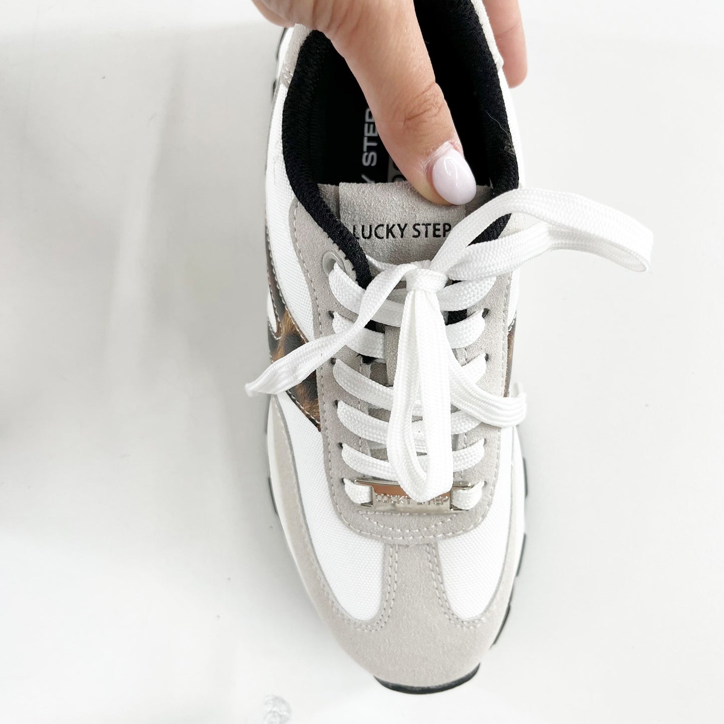 Lucky Step Fashion Trainers Sneakers Leopard White Gray 6