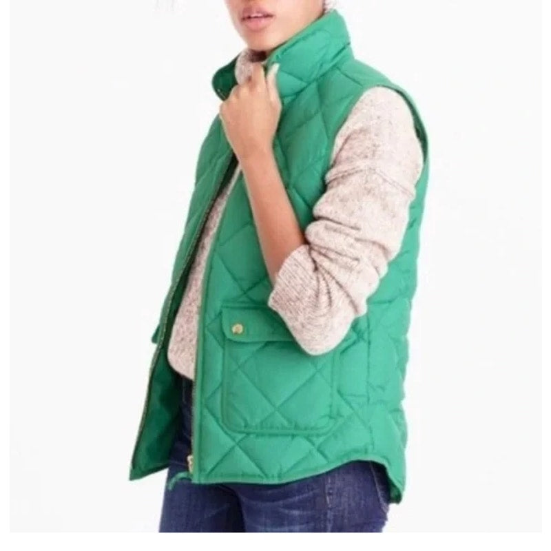 J. Crew Full Zip Stand Collar Down Puffer Excursion Vest Kelly Green Small