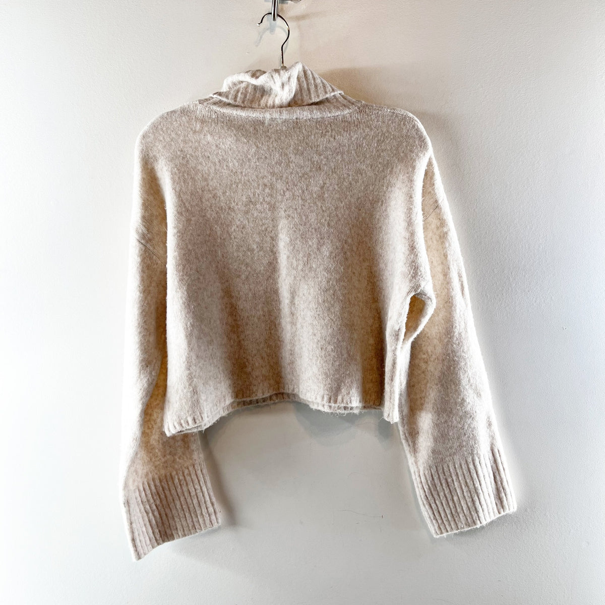 Z Supply Ursa Long Bell Sleeve Turtleneck Cropped Sweater Tan Beige Medium