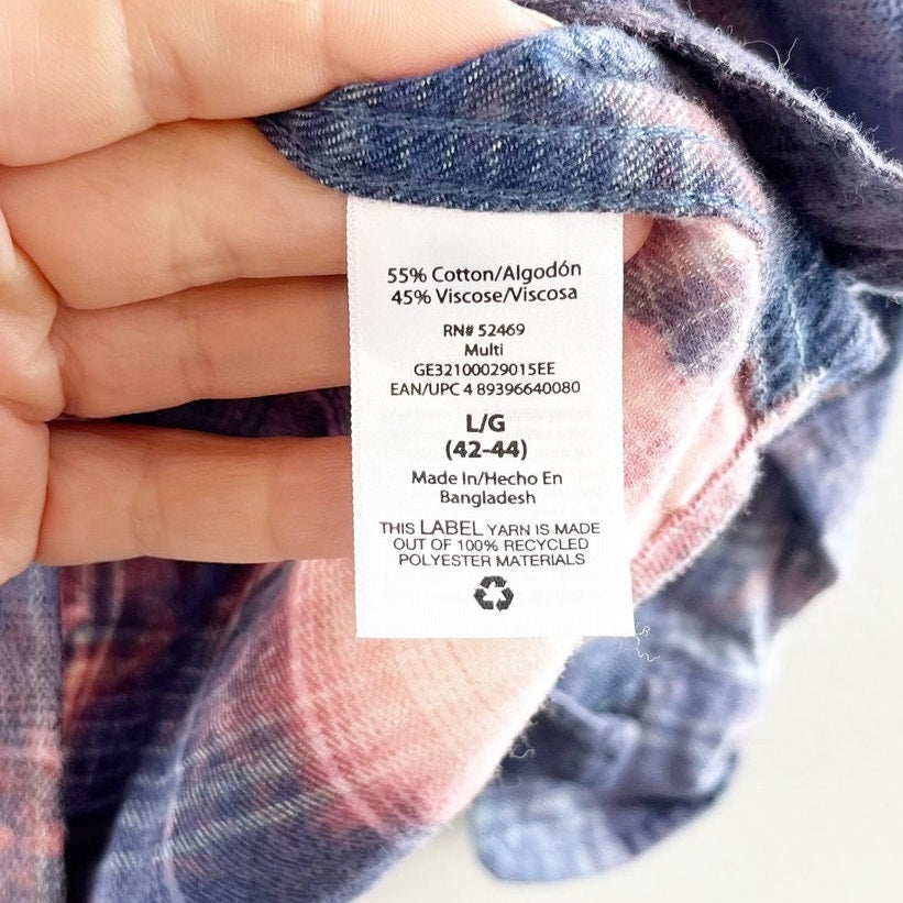 Made it Art Upcycled Plaid Tie Dye Flannel Button Up Shirt Blue Pink Large