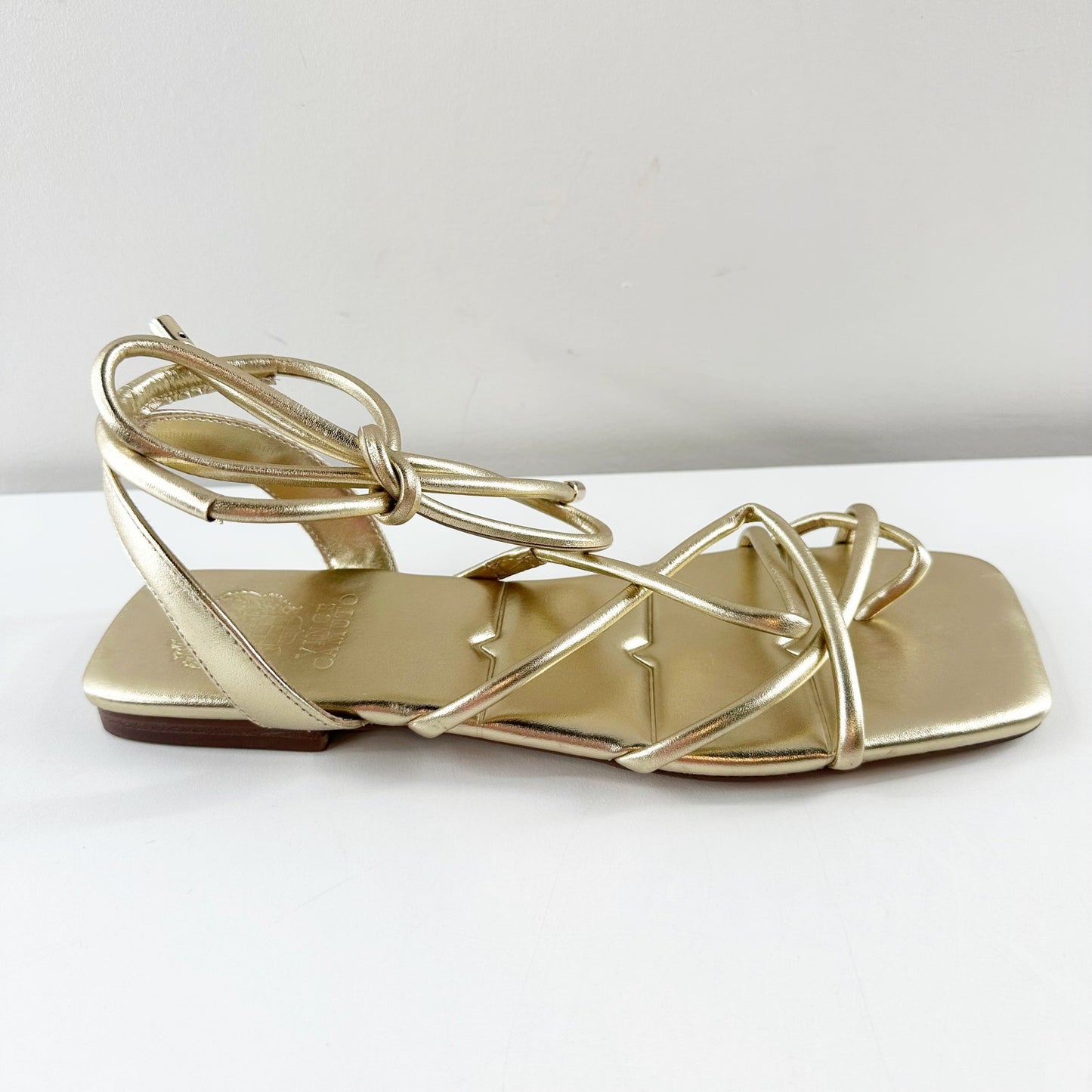 Vince Camuto Alminda Metallic Ankle Wrap Strappy Square Toe Sandals Gold 8.5