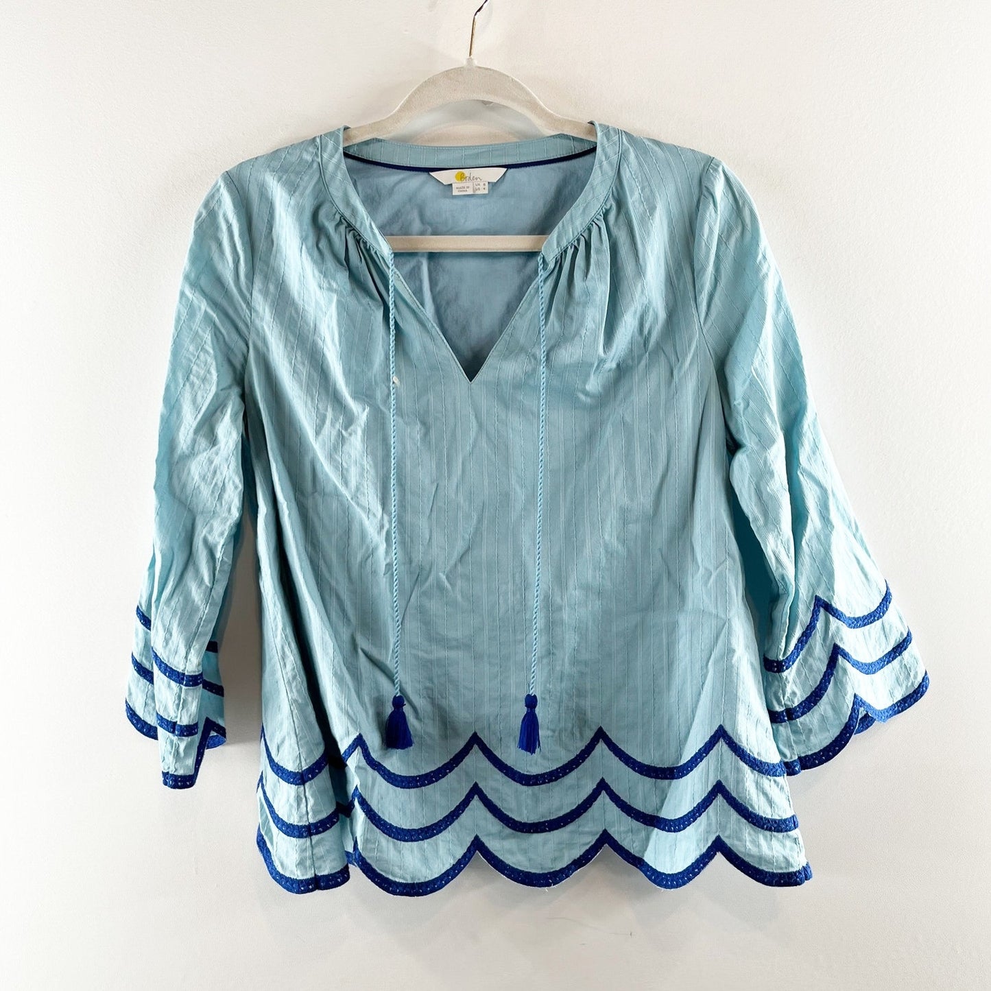 Boden Willa 3/4 Sleeve Peasant Top Blouse Blue 4