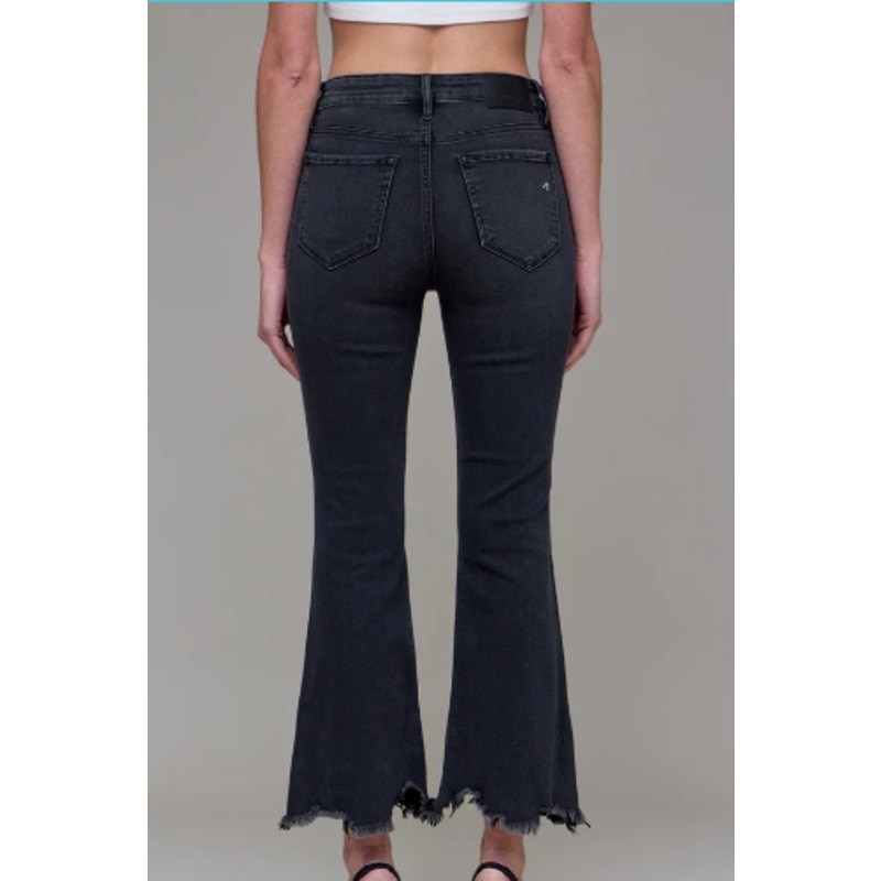 Hidden Los Angeles Happi Mid-Rise Frayed Hem Cropped Flare Jeans Black 31