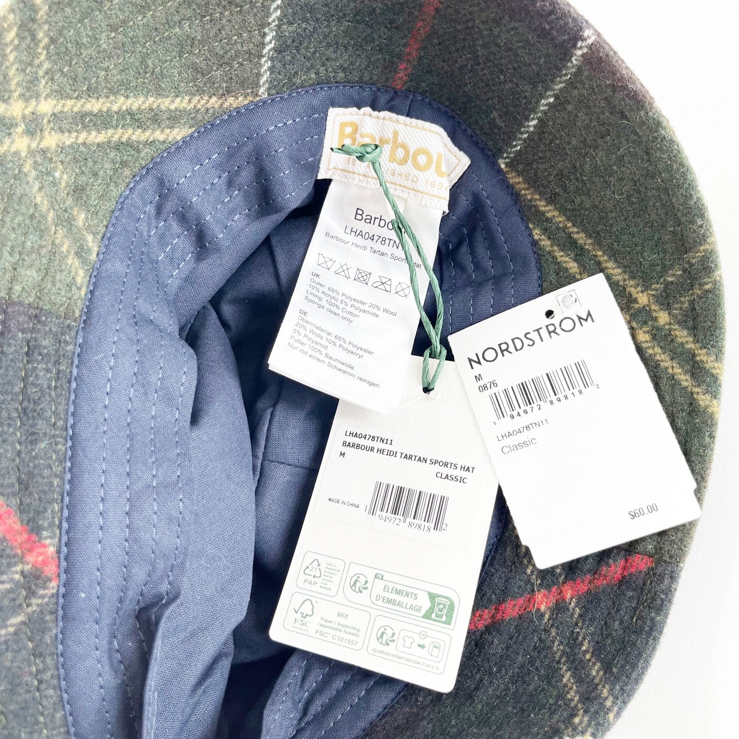 Barbour Heidi Tartan Plaid Sports Bucket Hat Green Blue Medium