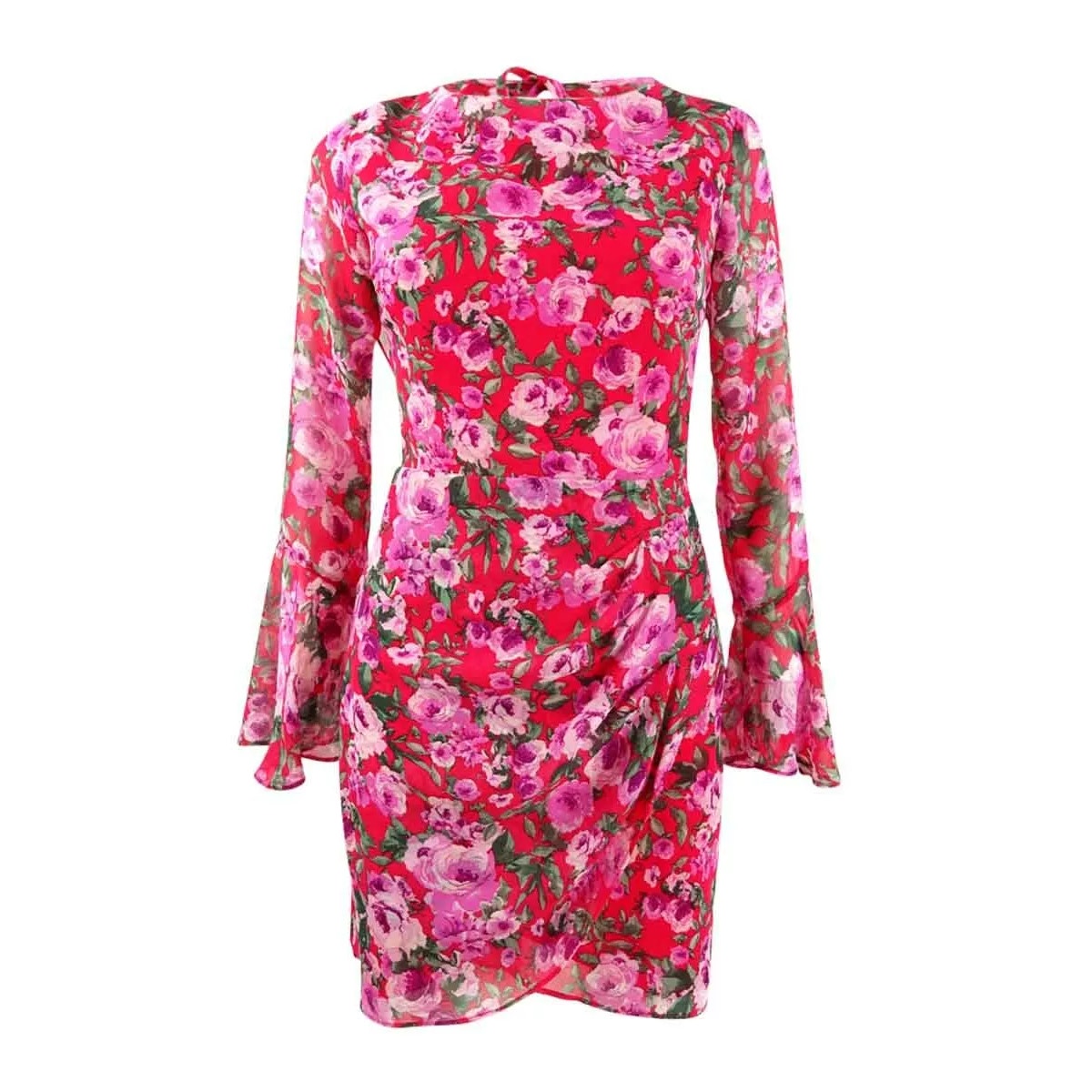 B. Darlin Floral Long Sleeve Bell Sleeve Open-Back Bodycon Mini Dress Red 10