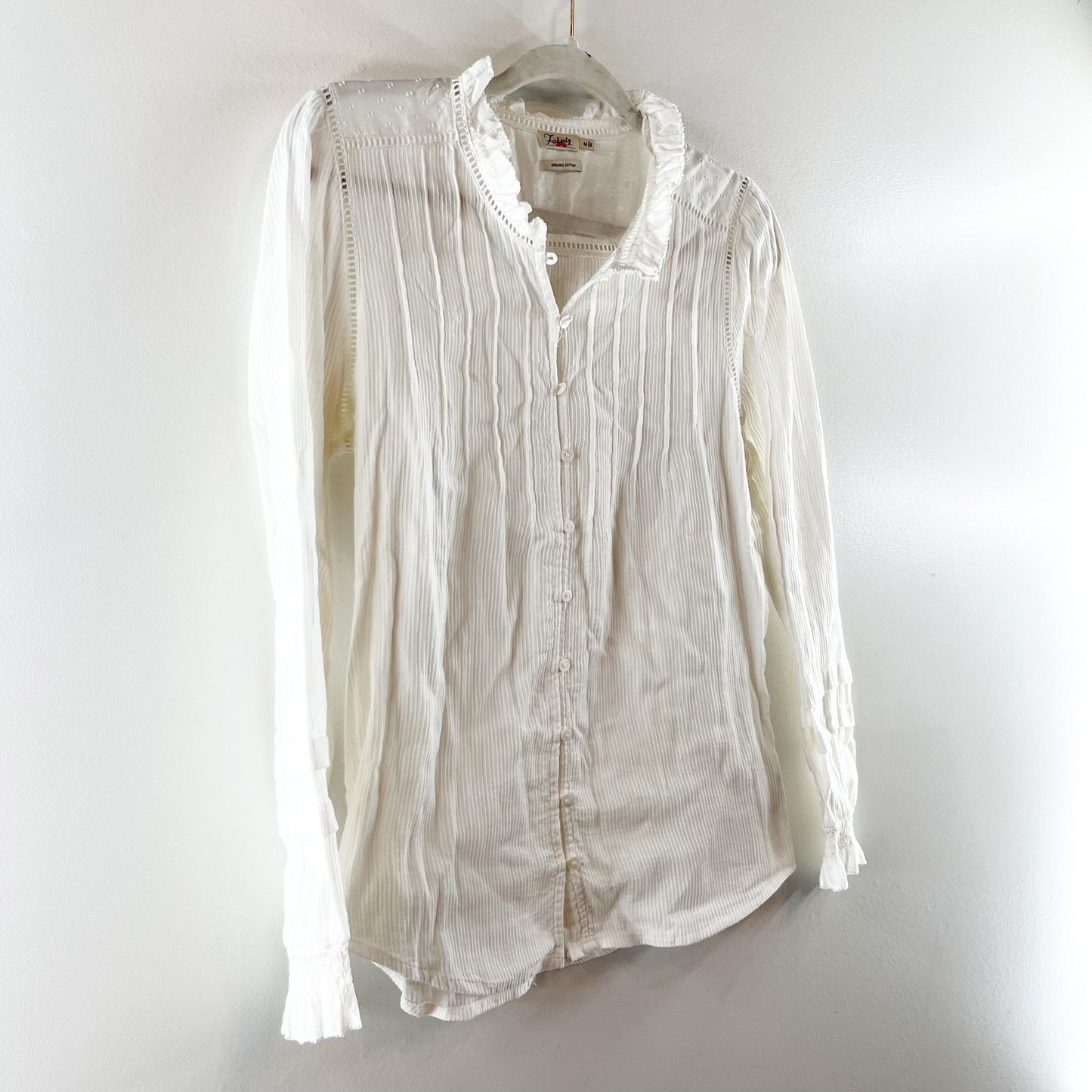 Faherty Willa Pintucked Long Sleeve Organic Cotton Blouse White Medium