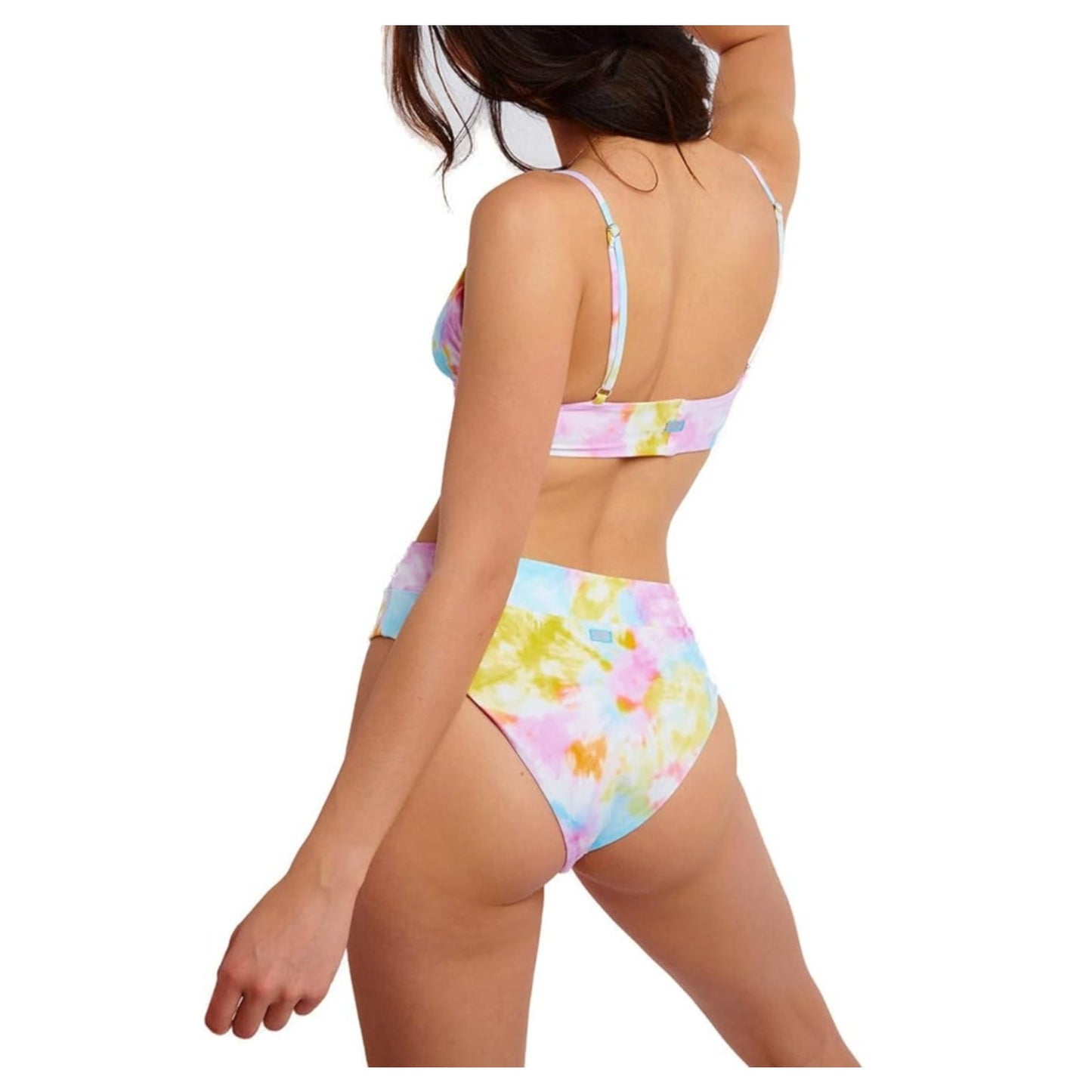 Banana Moon Triangle Tie Dye High Waisted Bikini Swimsuit Blue Pink Yellow Large