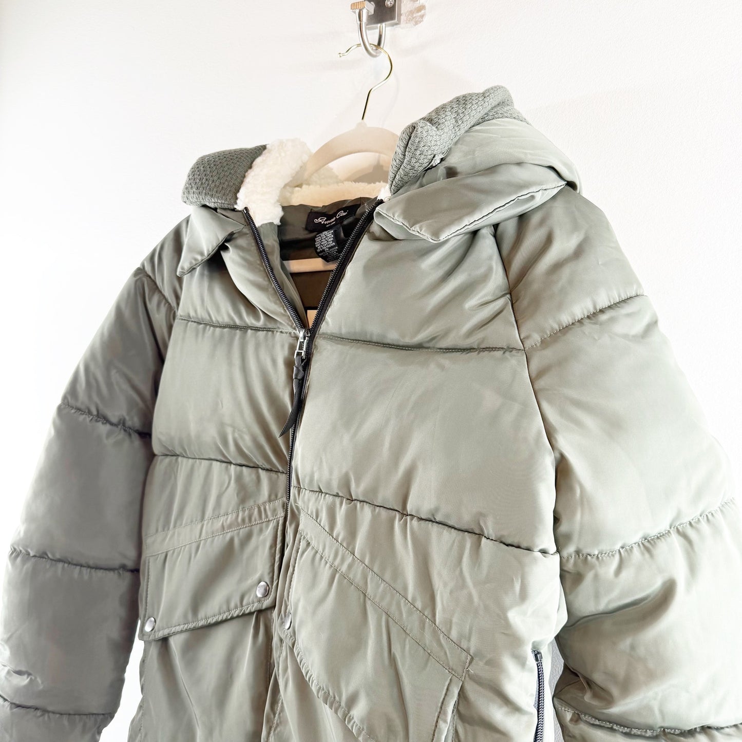 Francesca's Anna Cai Puffer Coat Jacket Olive Green Medium