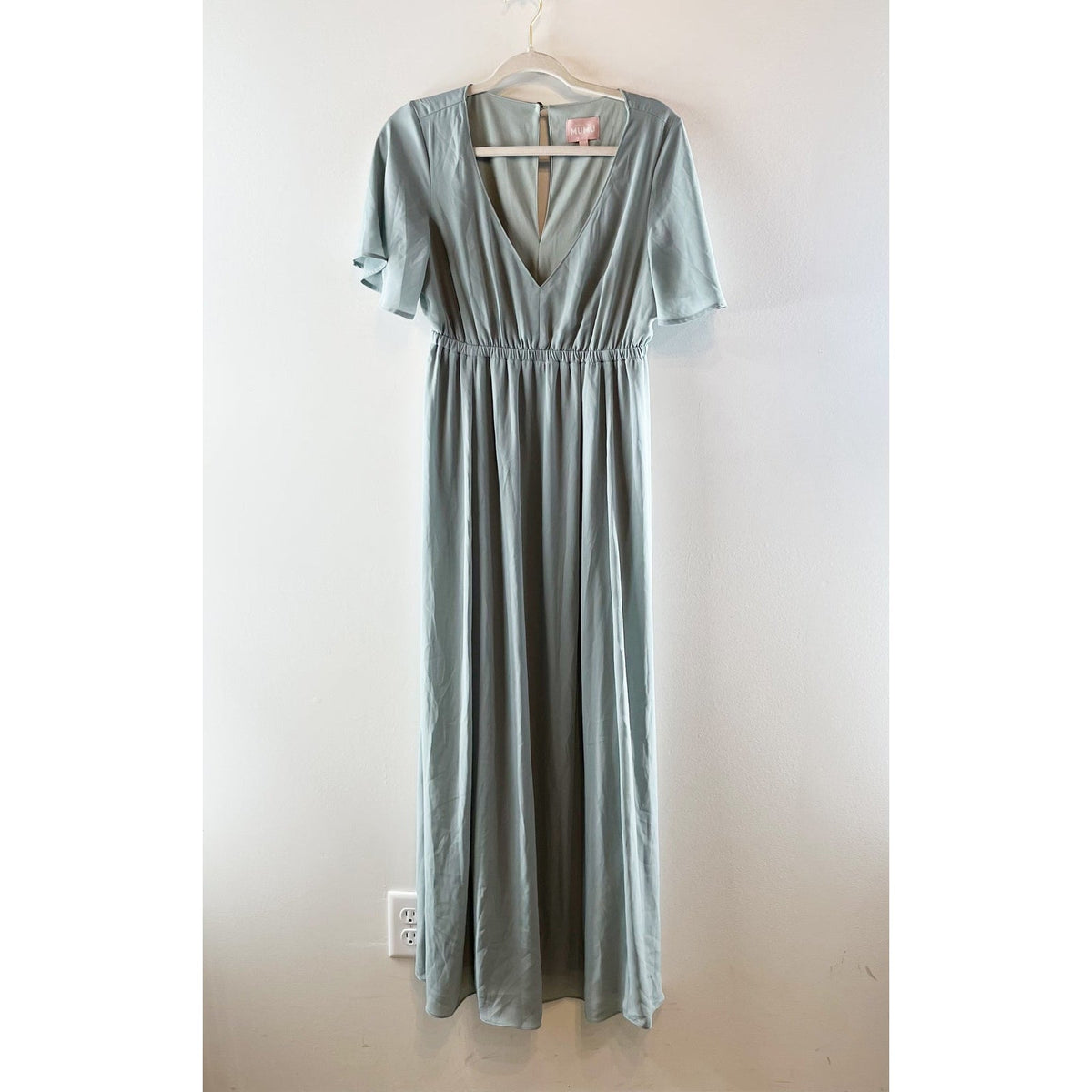 Show Me Your Mumu Emily Flutter Sleeve Empire Maxi Dress Silver Sage Medium