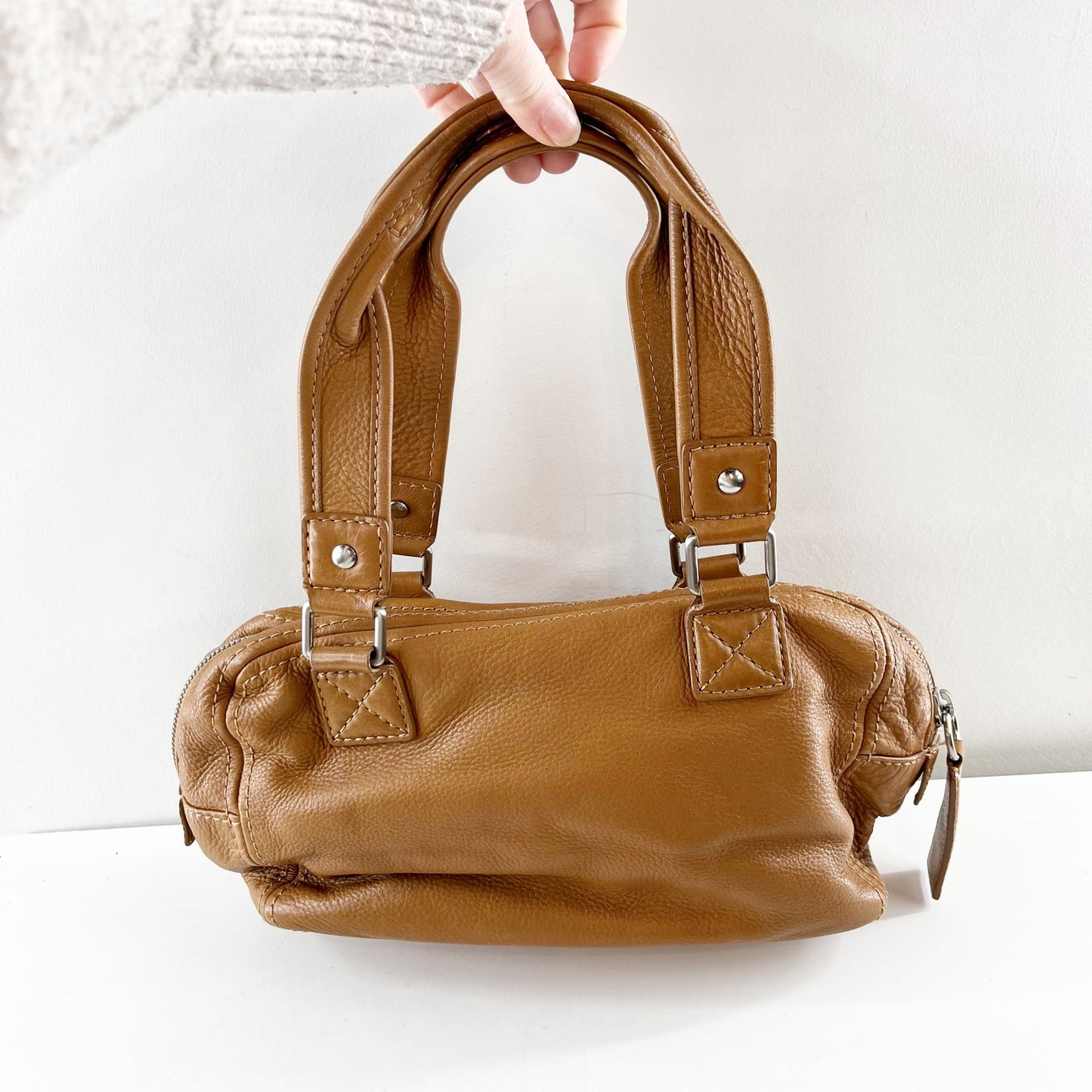 Michael Kors Leather Satchel Bowler Purse Handbag Bag Brown Cognac