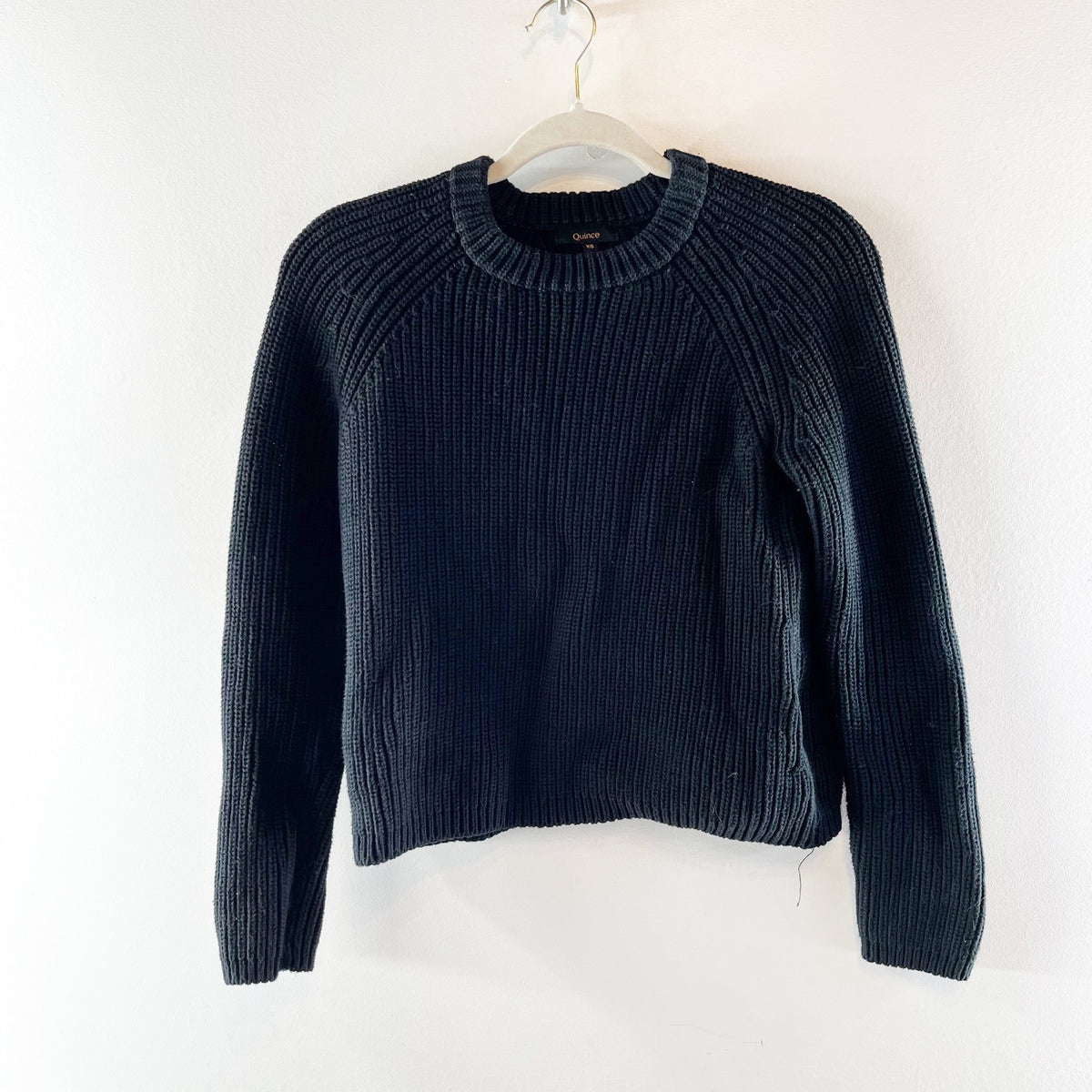 Quince Organic Cotton Fisherman Crewneck Long Sleeve Sweater Black XS