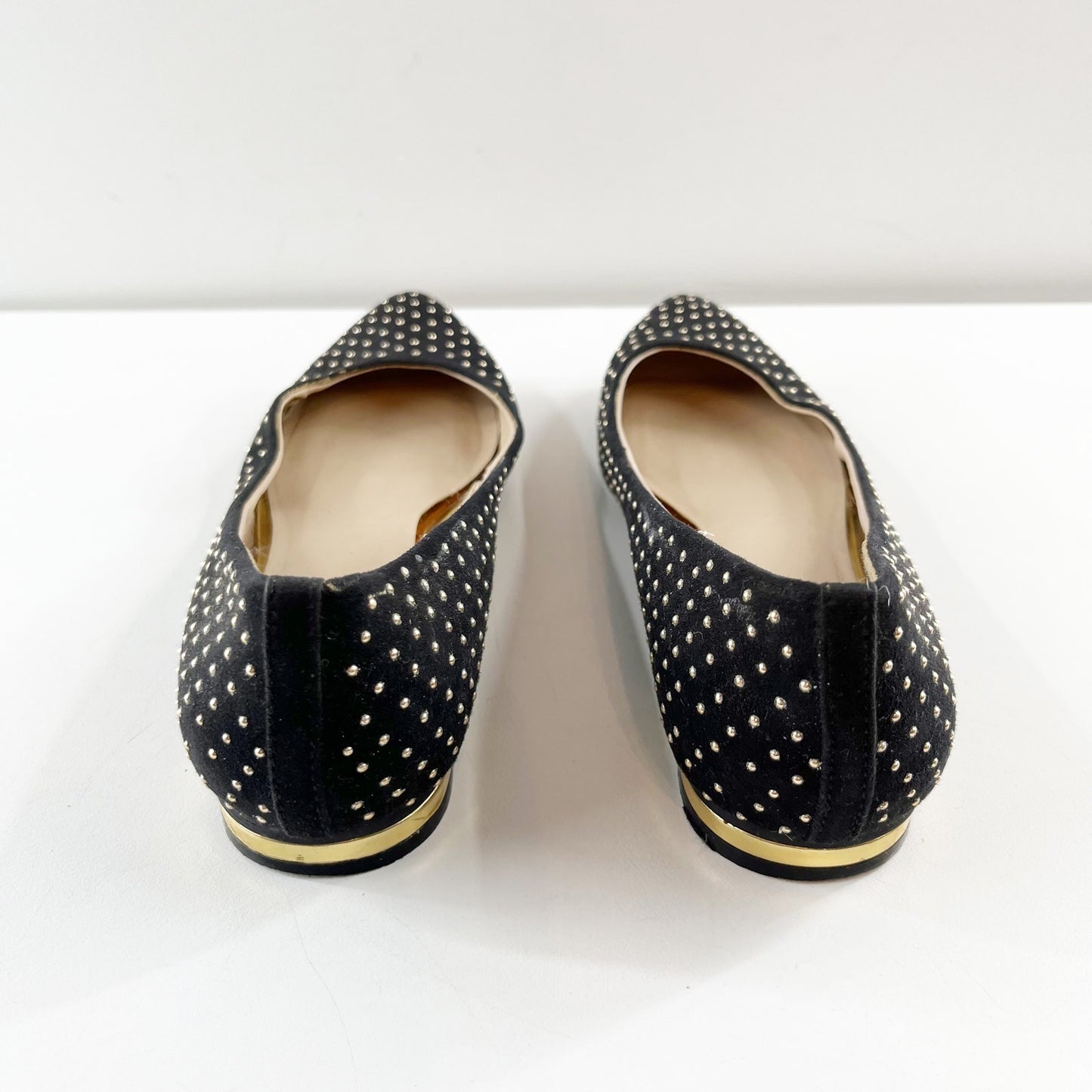 Banana Republic Suede Studded Slip On Pointed Toe Ballet Flat Shoes Black Gold 7