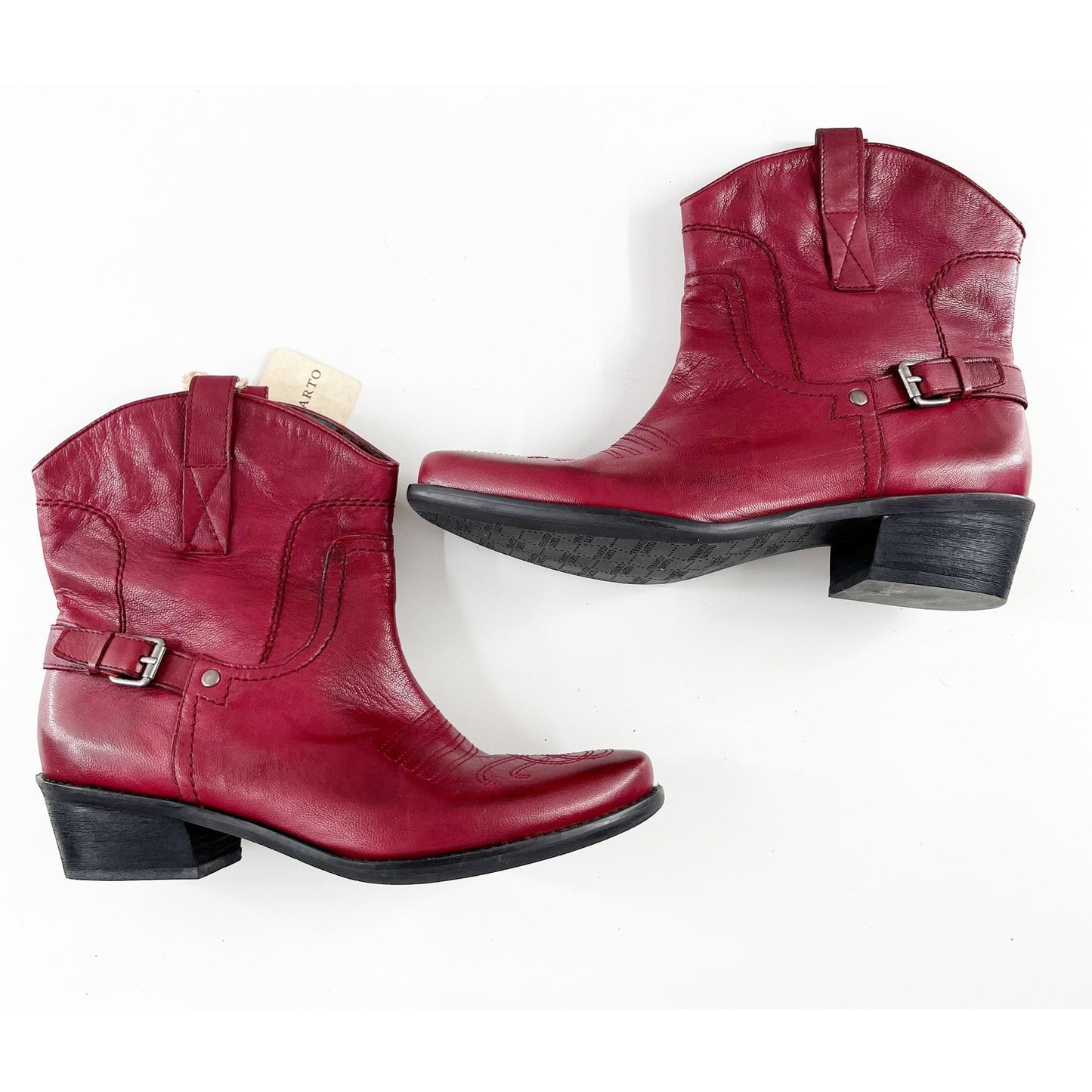 Franco Sarto Waco Western Leather Ankle Booties Boots Red 9