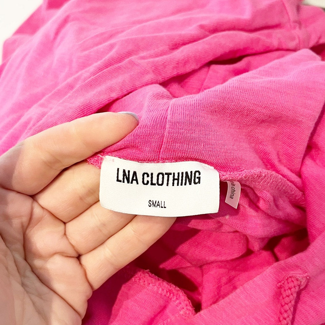 LNA Clothing Raw Hem Long Sleeve Pullover Hoodie Sweatshirt Pink Small