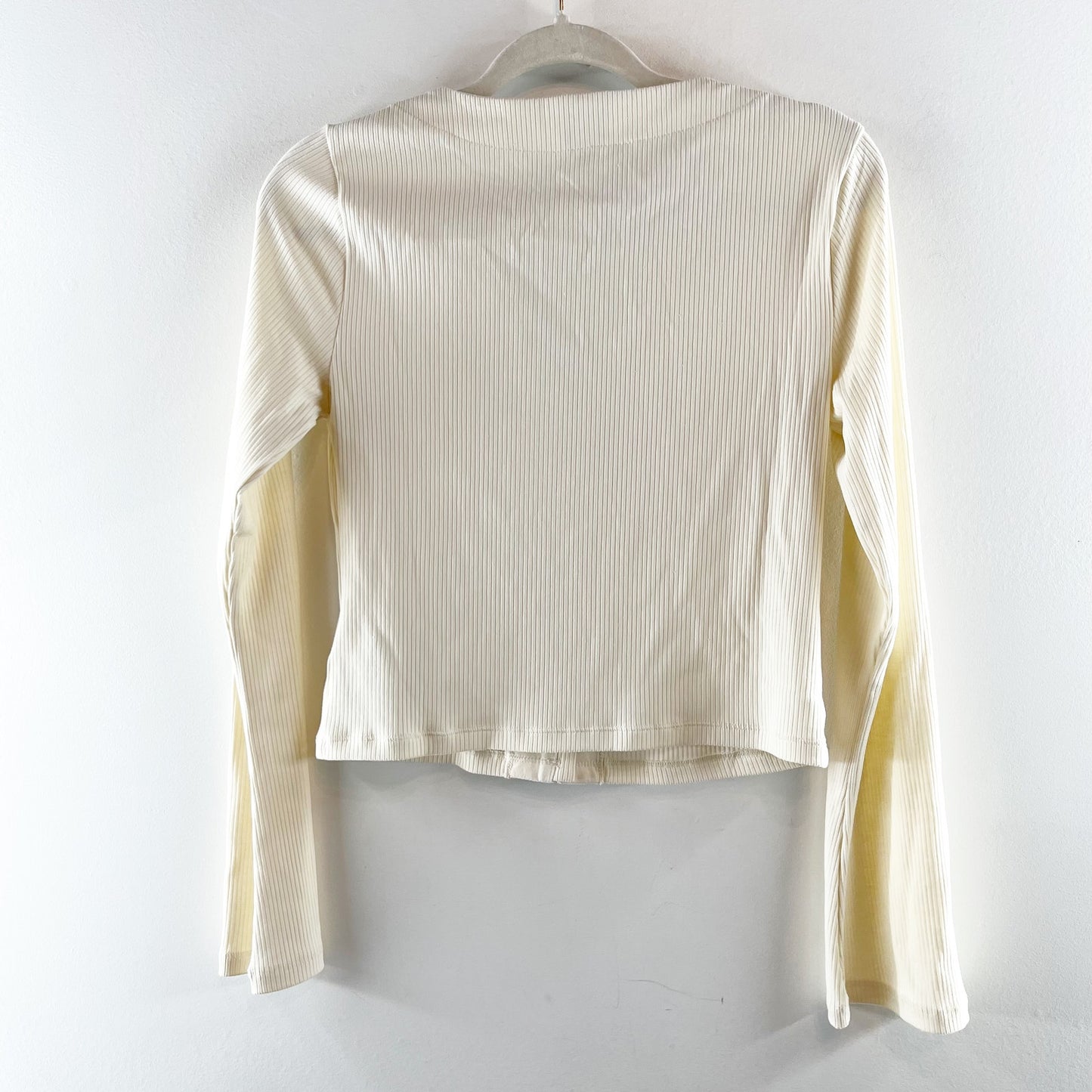 GAP Modern Rib Long Sleeve V Neck Cardigan Top Birch Cream Medium