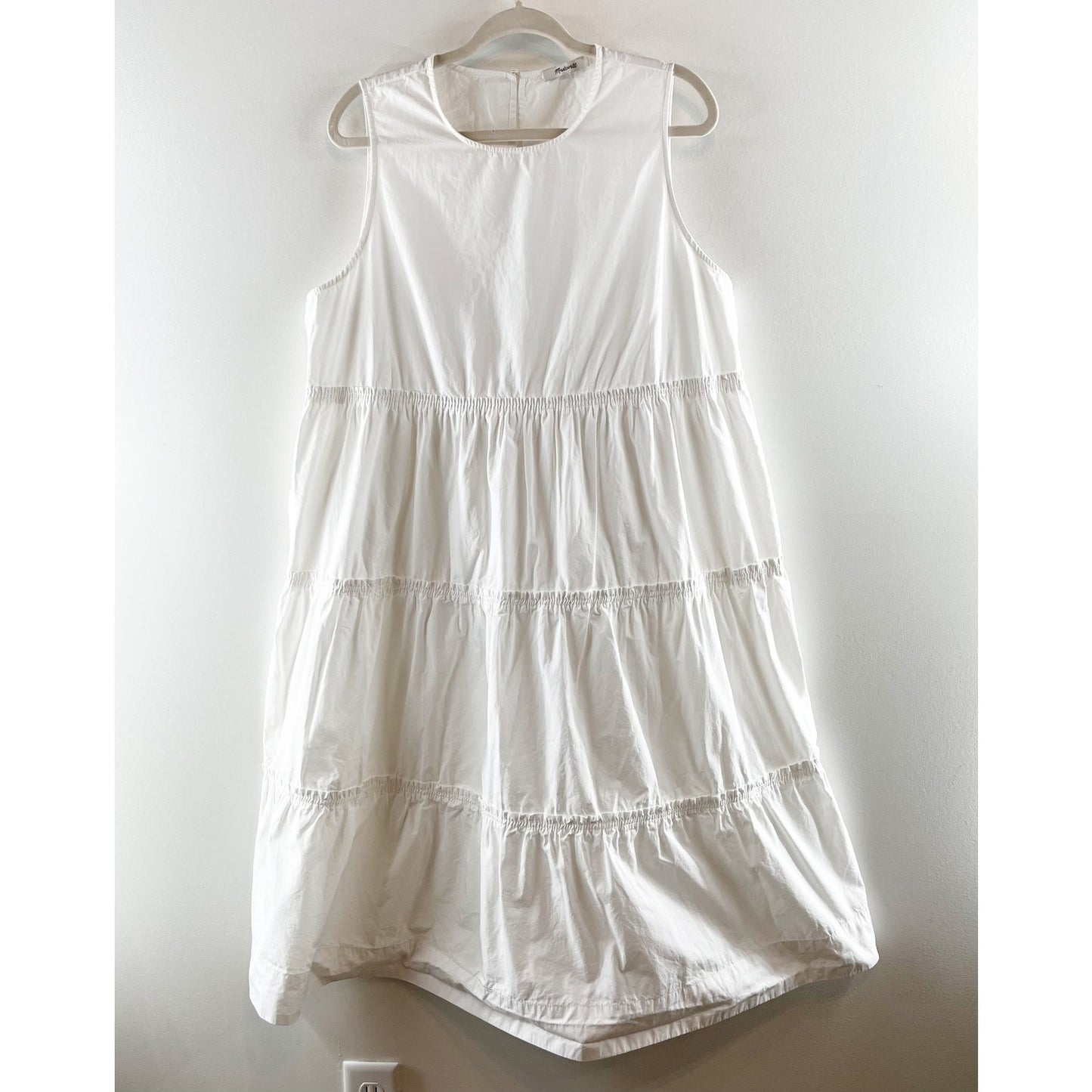 Madewell Cattail Sleeveless Cotton Poplin Tiered Midi Dress White XXL Petite