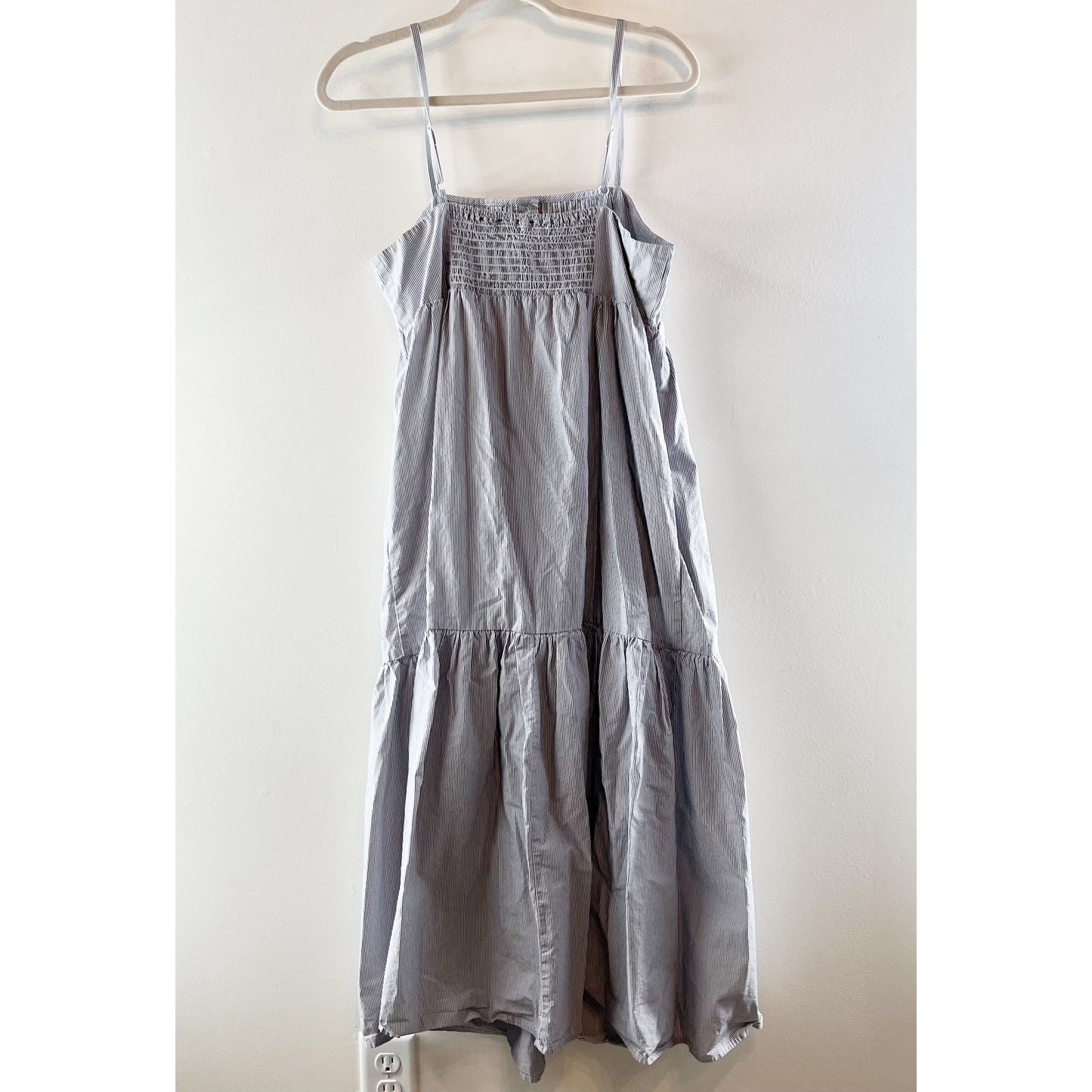 Levi's Issa Striped Sleeveless Smocked Tiered Midi Dress Blue White Small