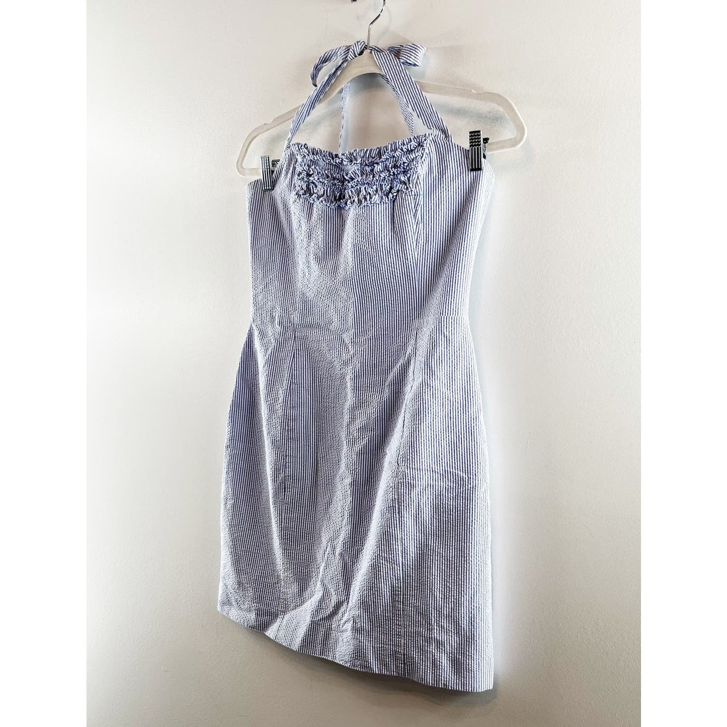 Lilly Pulitzer Maureen Cotton Halter Seersucker Striped Mini Dress Blue 8