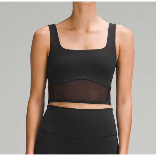Lululemon Wunder Train Mesh Panel Crop Tank Top Black 6