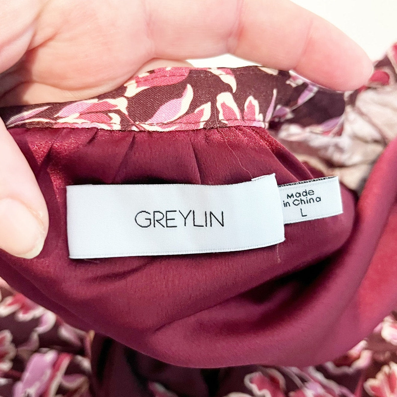 Greylin Petra Scarf Print Button Down Long Sleeve Midi Dress Maroon Purple Large