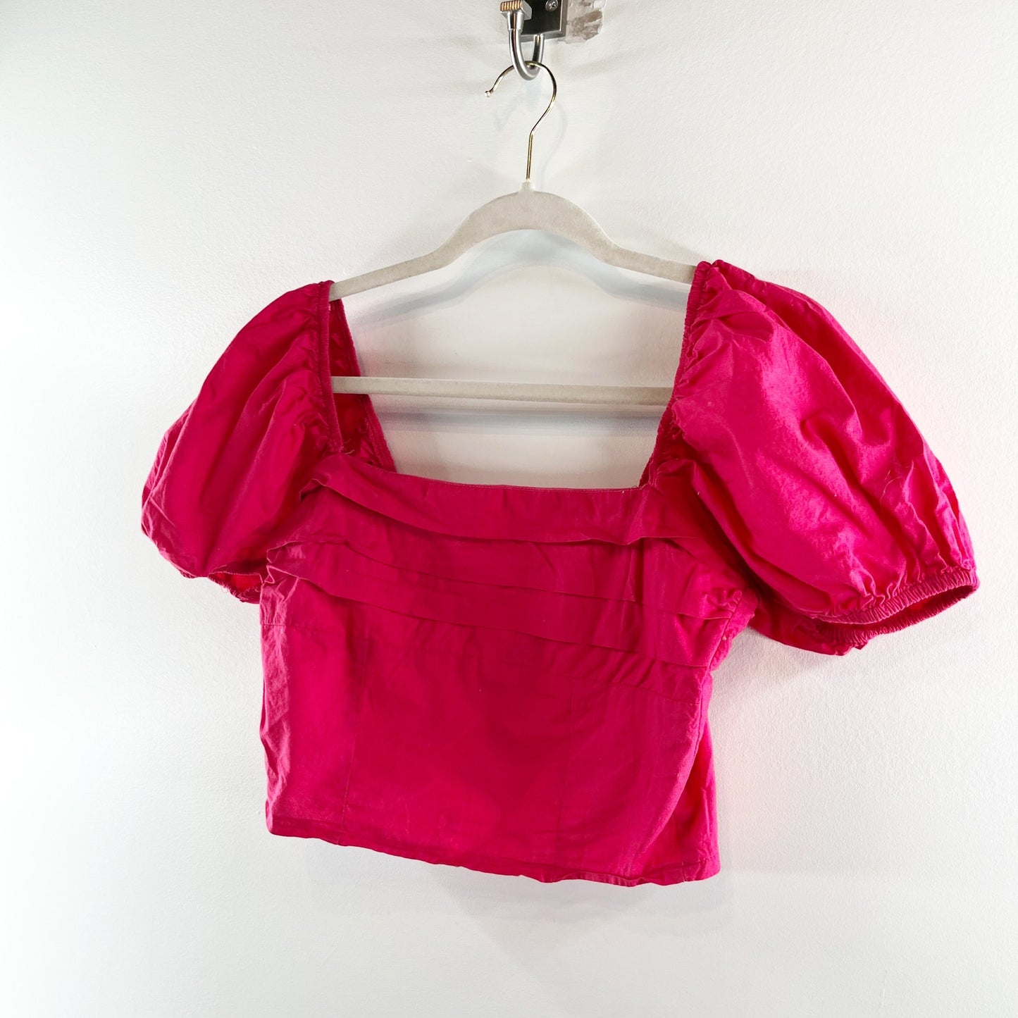 Sim & Sam Squareneck Short Puff Sleeve Crop Top Red Small