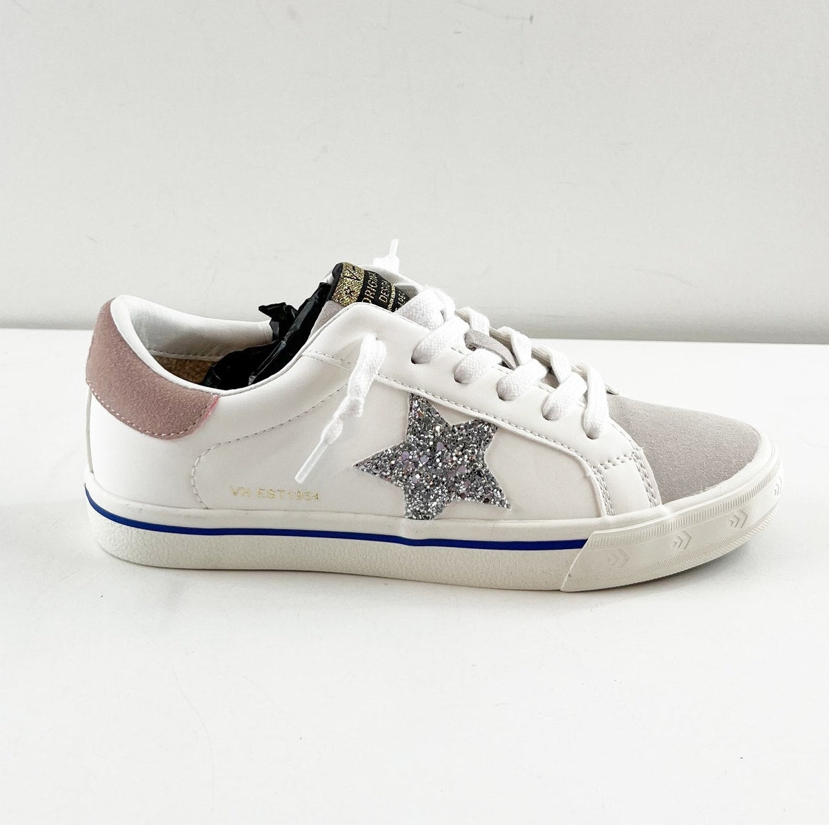 Vintage Havana Mighty Low Top Sneakers Silver Glitter Blue Striped Size 8