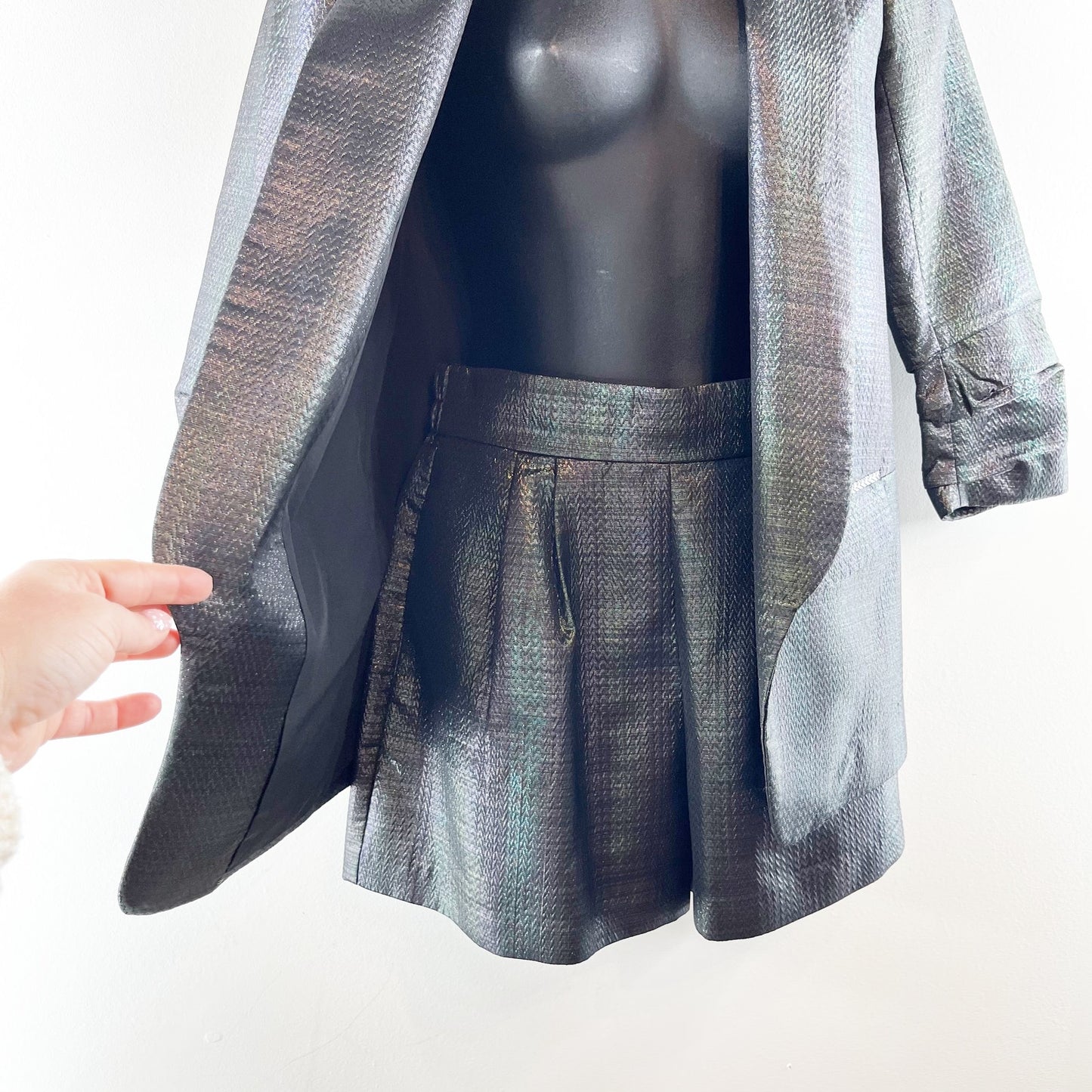 Hutch Anthropologie Metallic Textured Blazer and Shorts Set Black XS / S