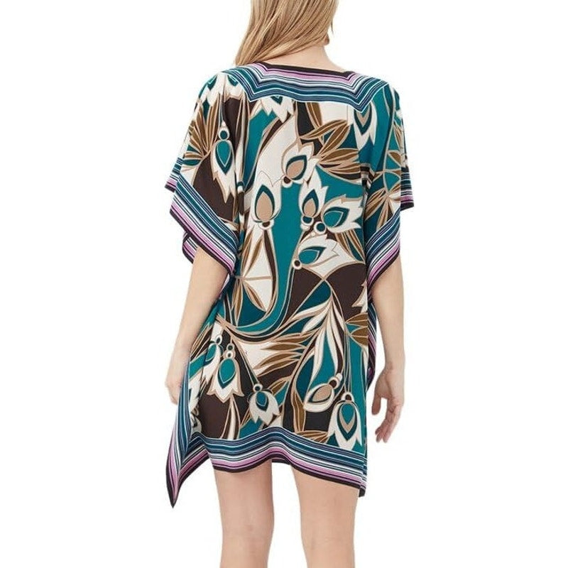 Trina Turk Theodora Tropical Kimono Sleeve V-Neck Kaftan Mini Dress Multi XS / S