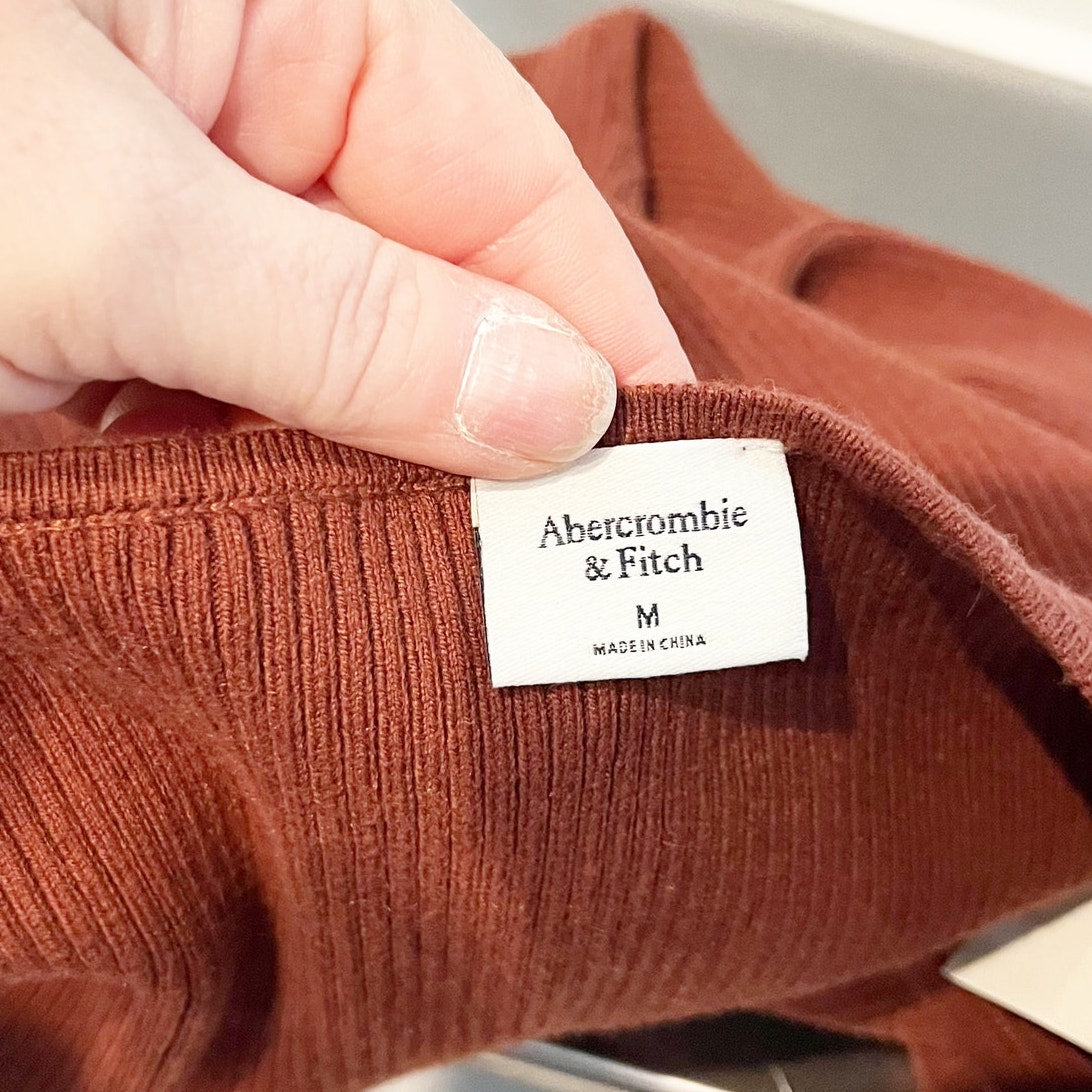 Abercrombie Sweetheart Neckline Long Sleeve Ribbed Sweater Bodysuit Brown Medium