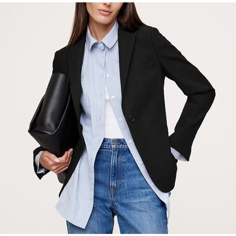 Banana Republic Slim Refined Long Sleeve Notch Single Breasted Blazer Black 6