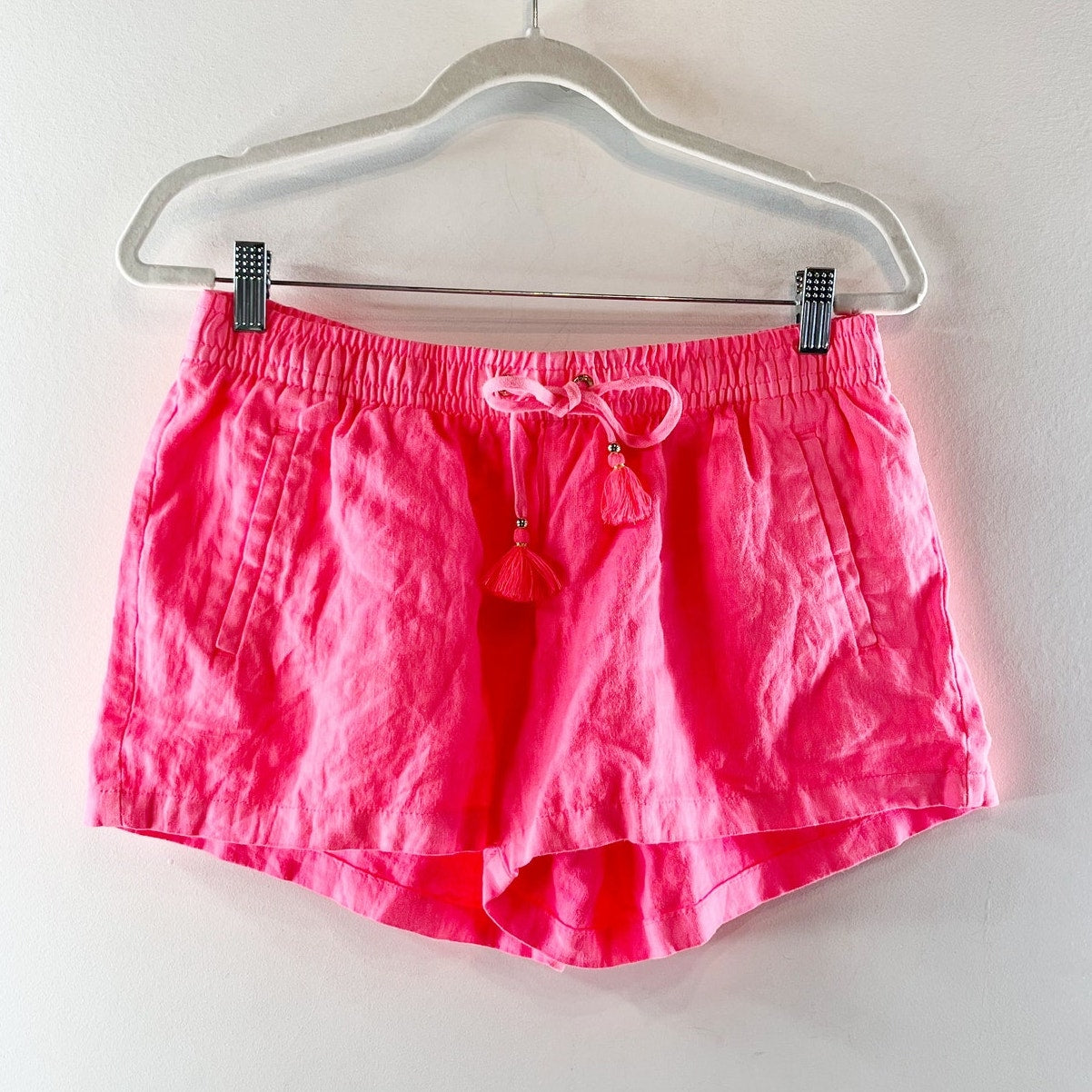 Lilly Pulitzer Mid Rise Pull On Linen Chino Shorts Hot Pink Medium