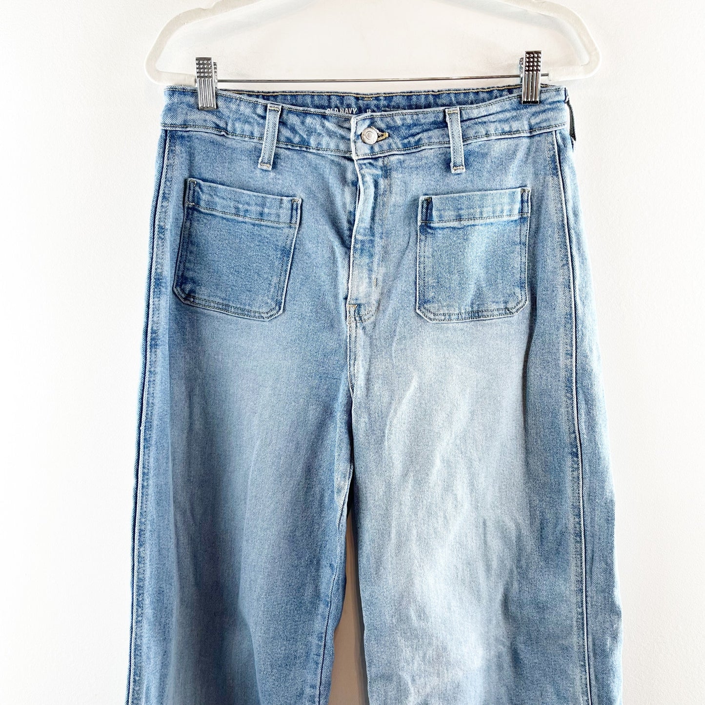 Old Navy Extra High Waisted Trouser Patch Pocket Wide Leg Jeans Blue 12