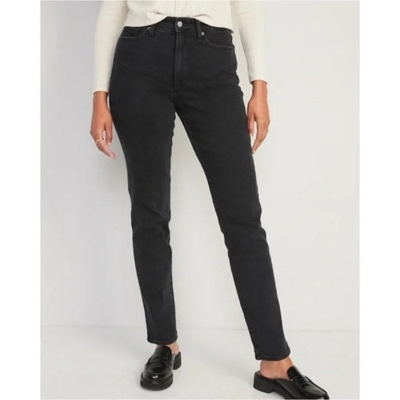 Old Navy High Rise O.G. Straight Leg Jeans Black 12 Petite