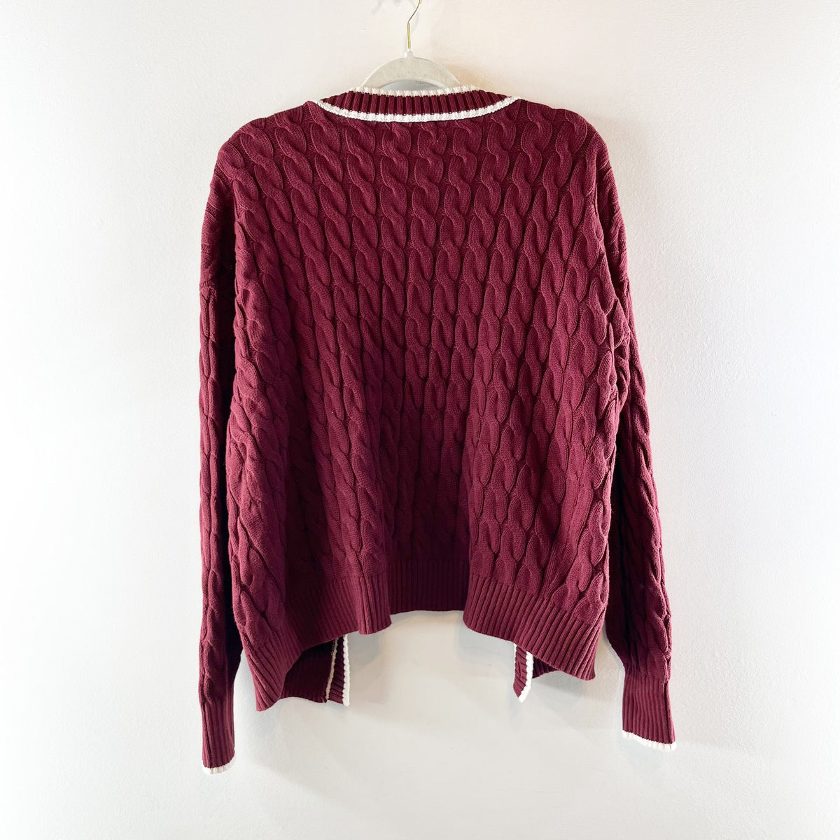 Old Navy Slouchy Cable Knit Cardigan Sweater V Neck Long Sleeve Maroon Red Small
