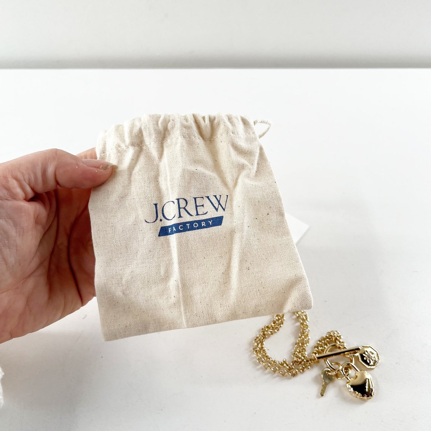 J. Crew Lock And Key Charm Necklace Gold 30"