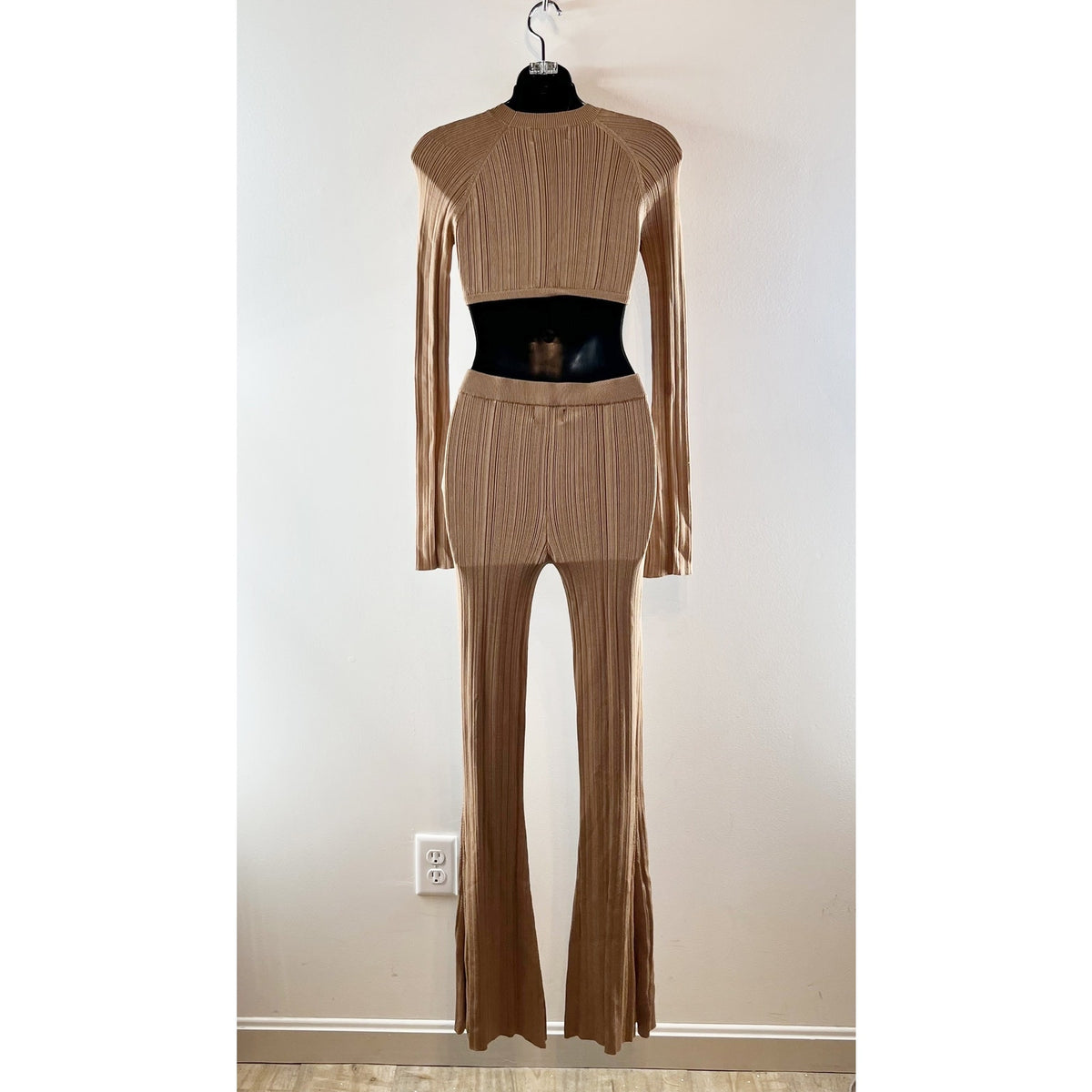 Michael Costello x REVOLVE Kadri Crop Ribbed Knit Top & Kadri Pant Set Brown S