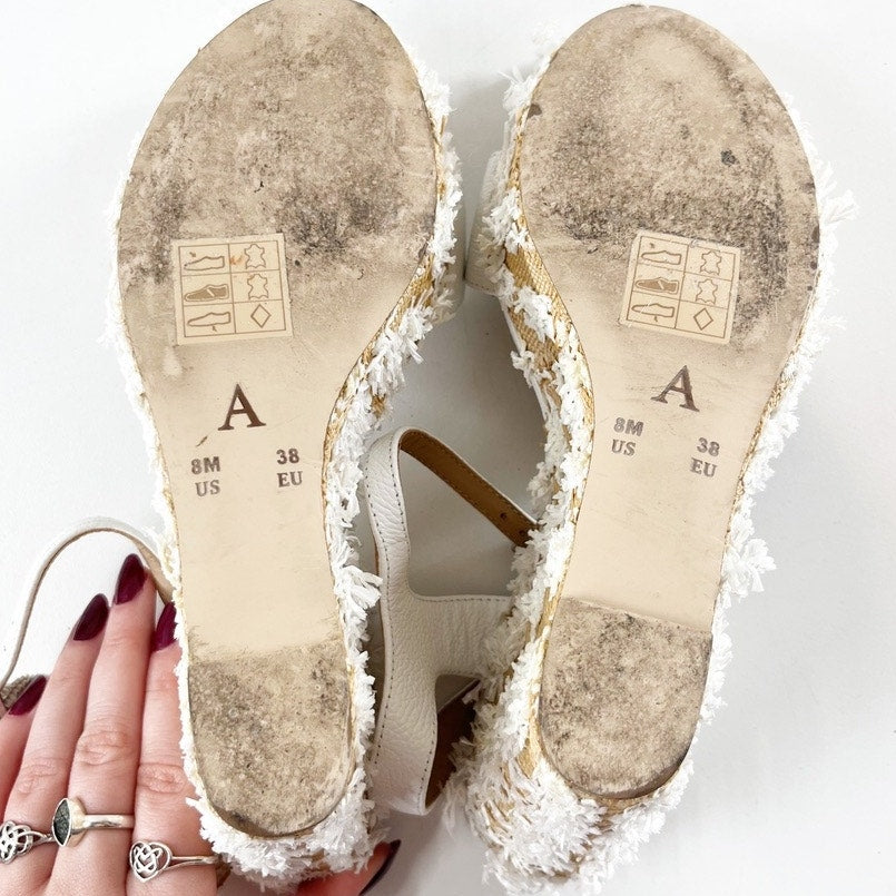 Anthropologie Cork Wedge Open Toe Sandals Shoes White 8