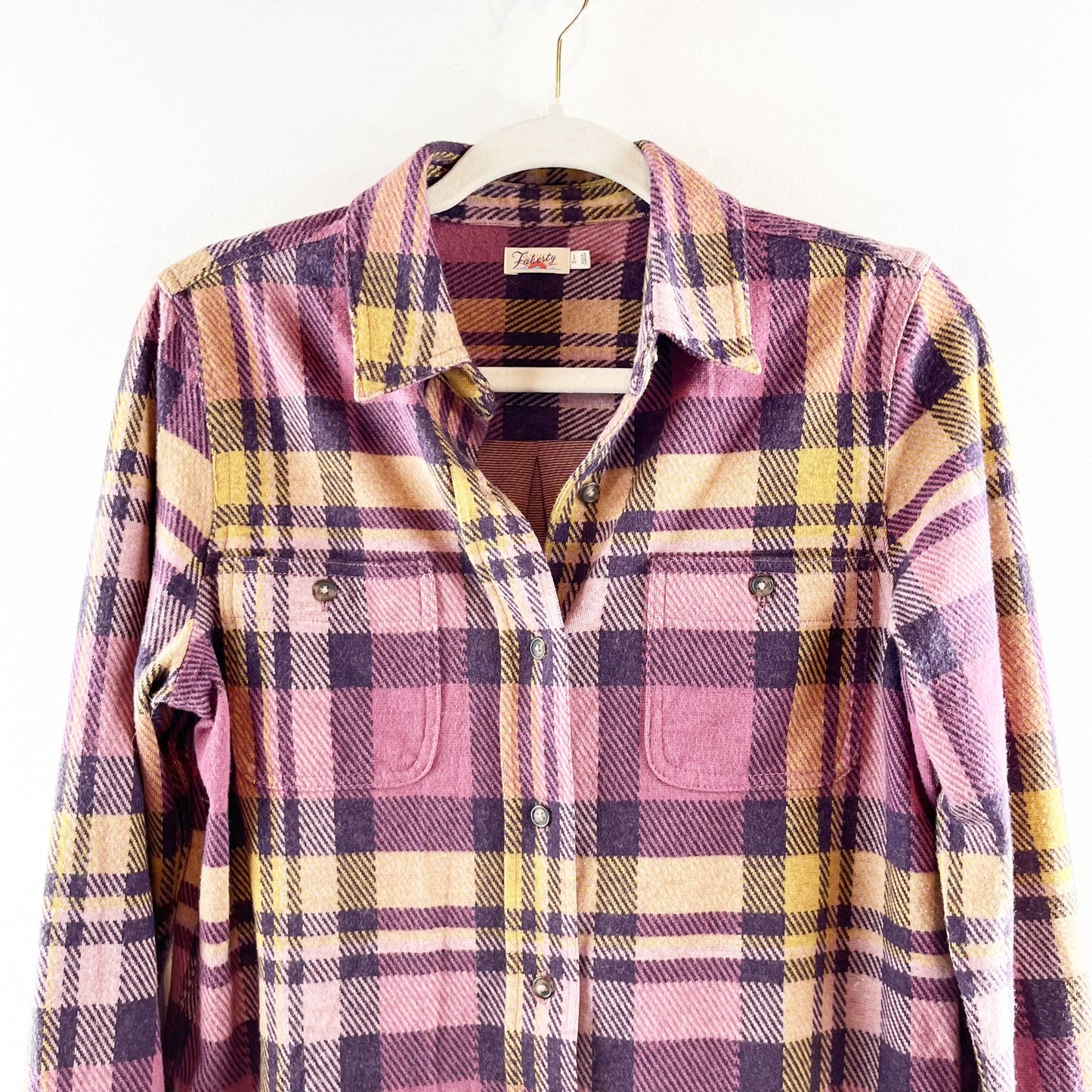 Faherty Legend Sweater Button Down Long Sleeve Shirt Pink Yellow Small