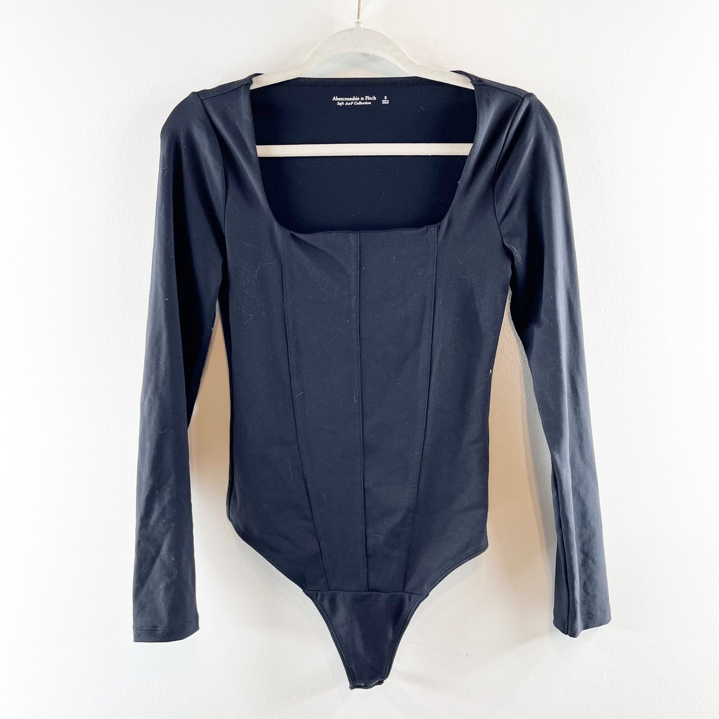 Abercrombie Soft AF Corset Square Neck Long Sleeve Bodysuit Black Small