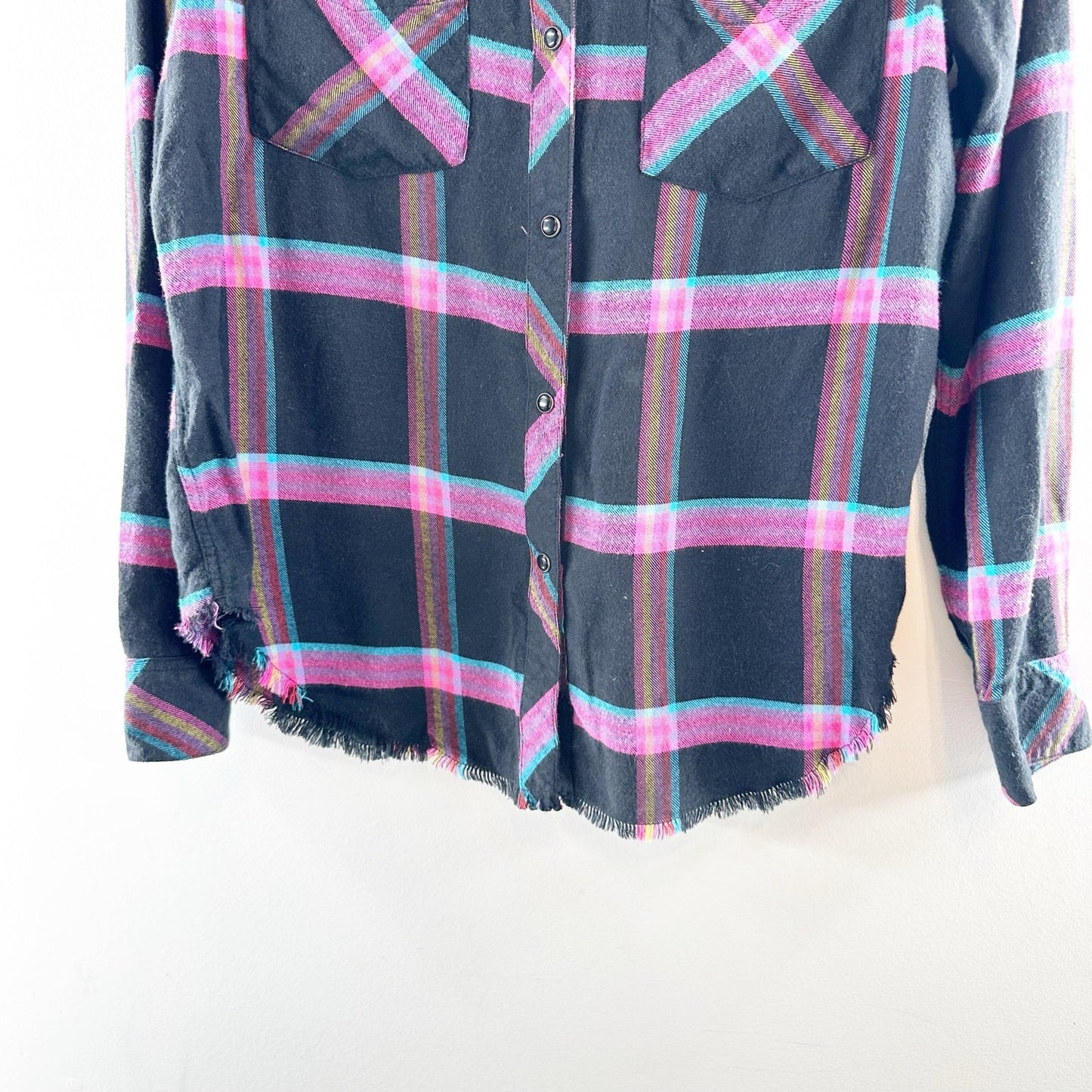 Rails Leo Long Sleeve Plaid Flannel Button Up Shirt Top Onyx Magenta Cayenne S